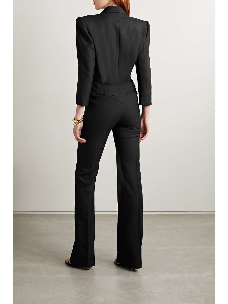 Button-embellished herringbone wool jumpsuit