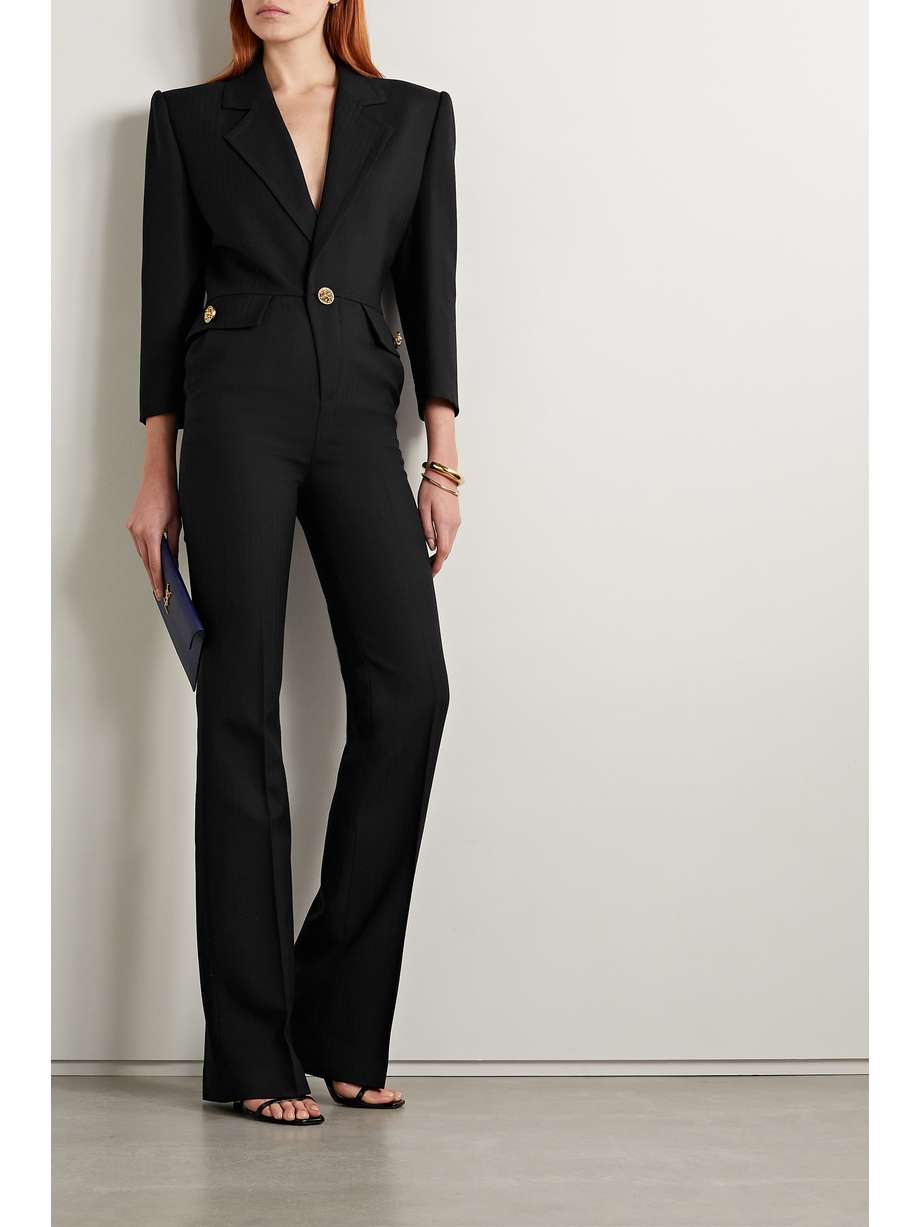 Button-embellished herringbone wool jumpsuit