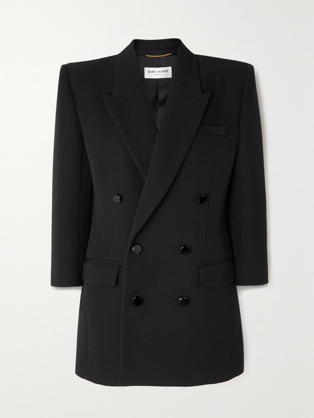 SAINT LAURENT Double-breasted Grain De Poudre Wool Mini Dress - Black