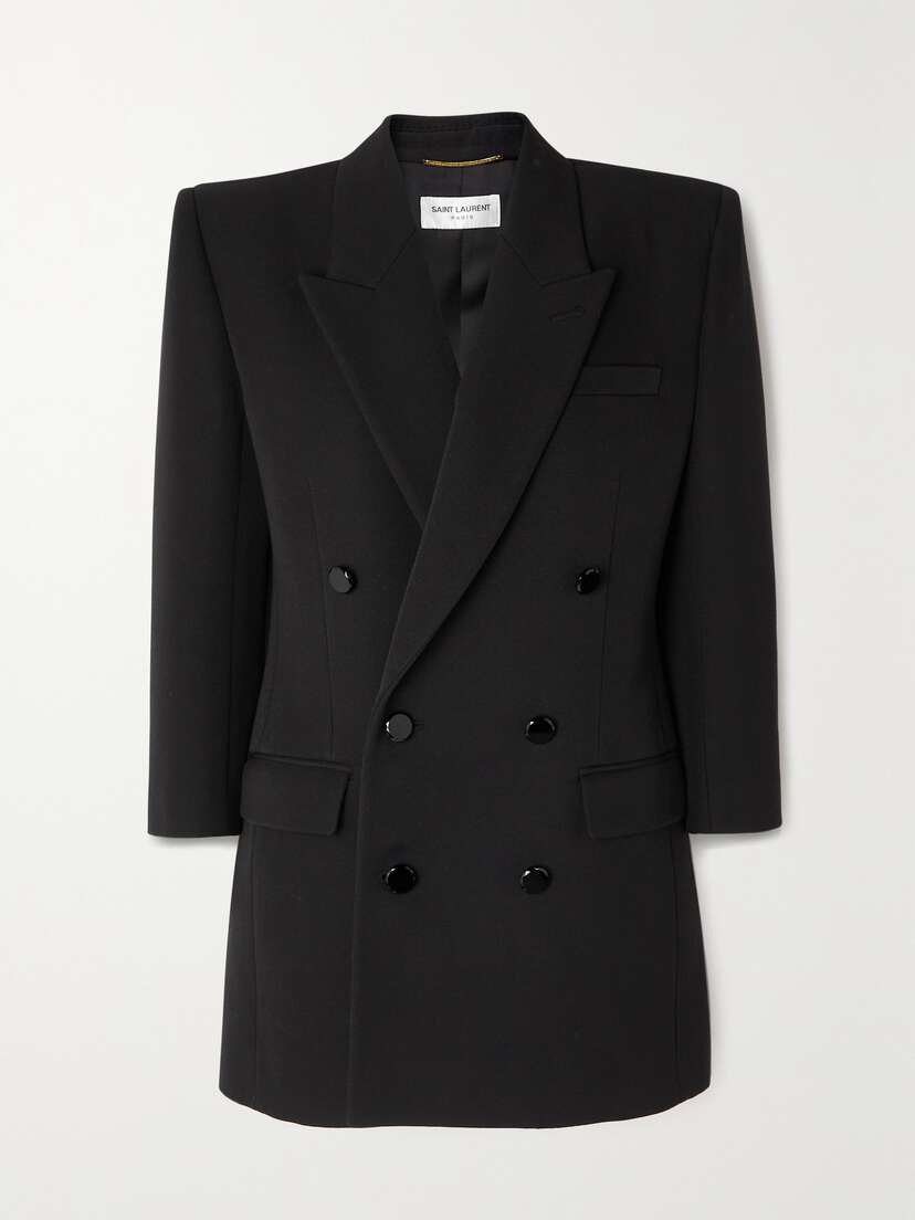 SAINT LAURENT Double-breasted Grain De Poudre Wool Mini Dress