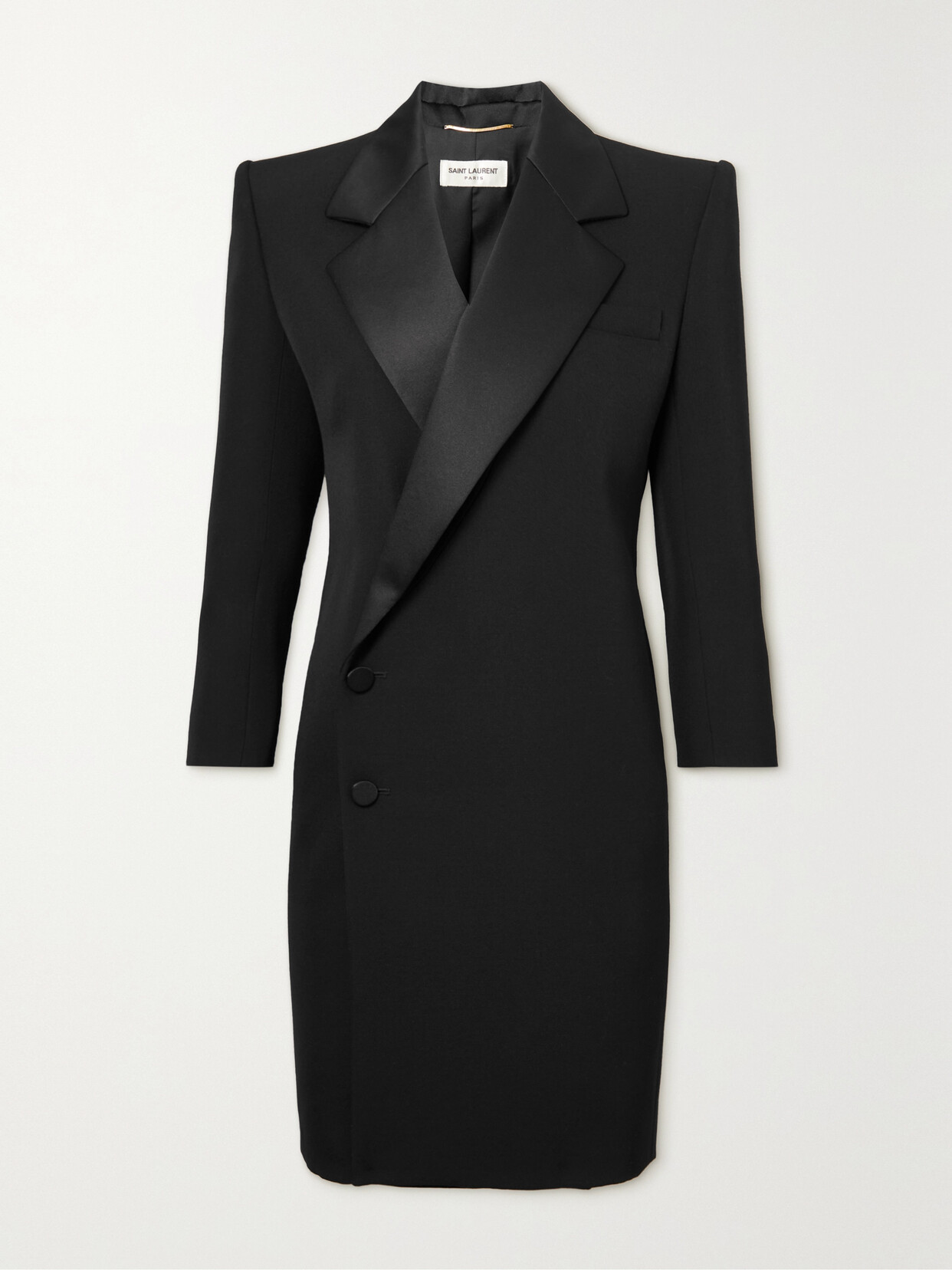 SAINT LAURENT - Satin-trimmed Grain De Poudre Wool Mini Dress - Black 22 Awaiting product image