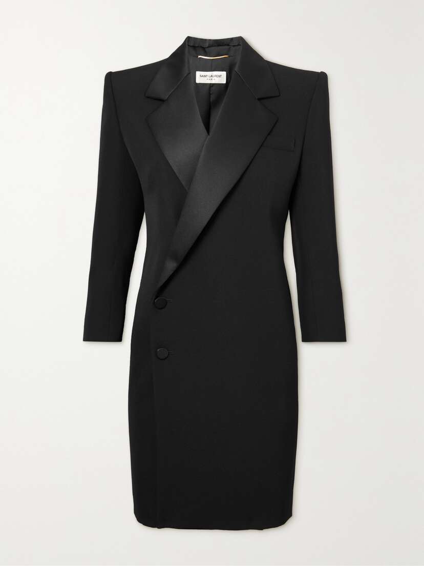 Saint Laurent Satin-trimmed Grain De Poudre Wool Mini Dress