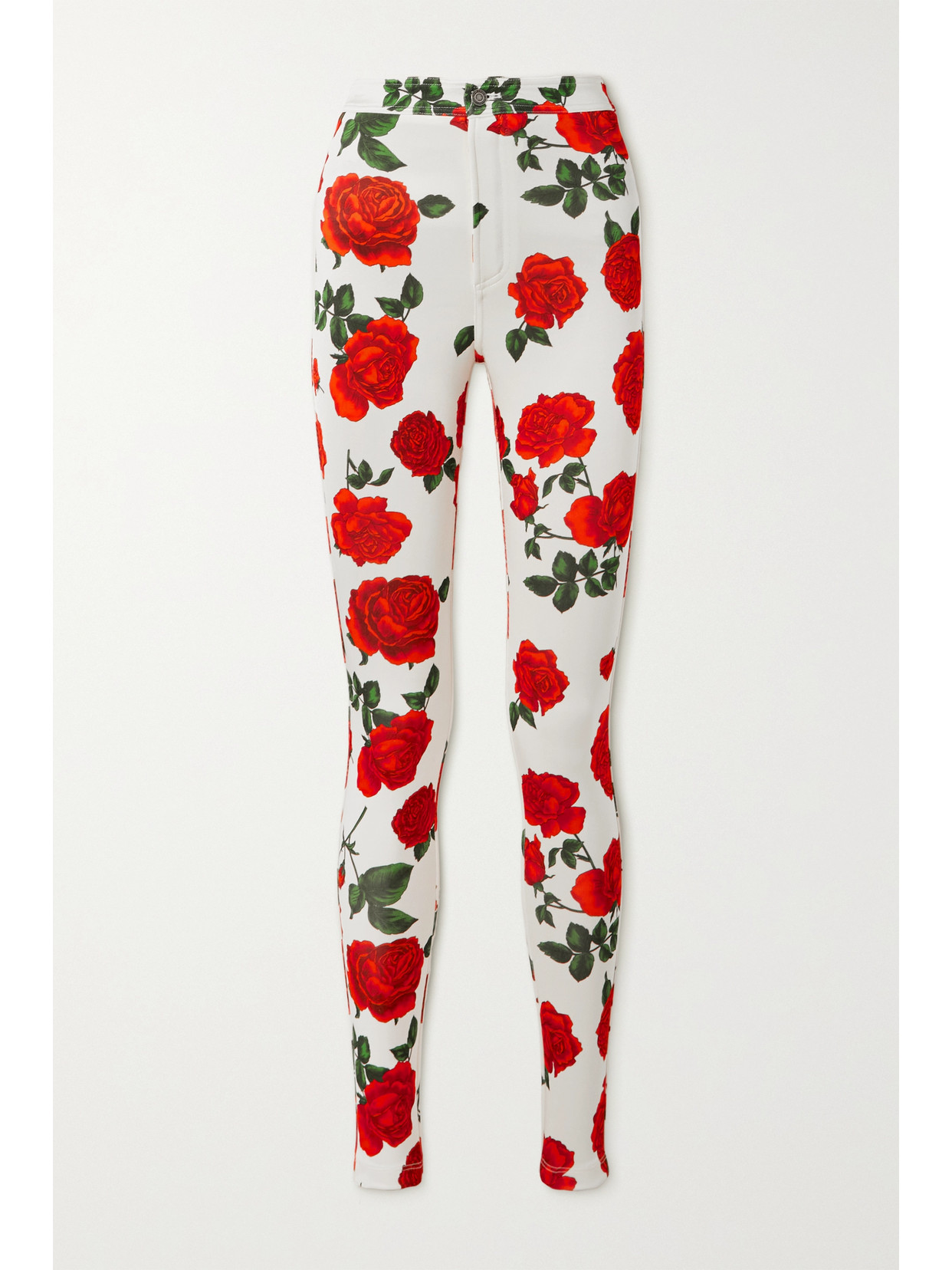 Shop Saint Laurent Floral-print Stretch-jersey Leggings In Red