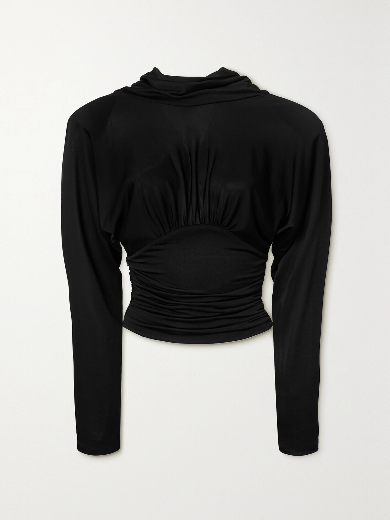 SAINT LAURENT OPEN-BACK RUCHED SATIN BLOUSE