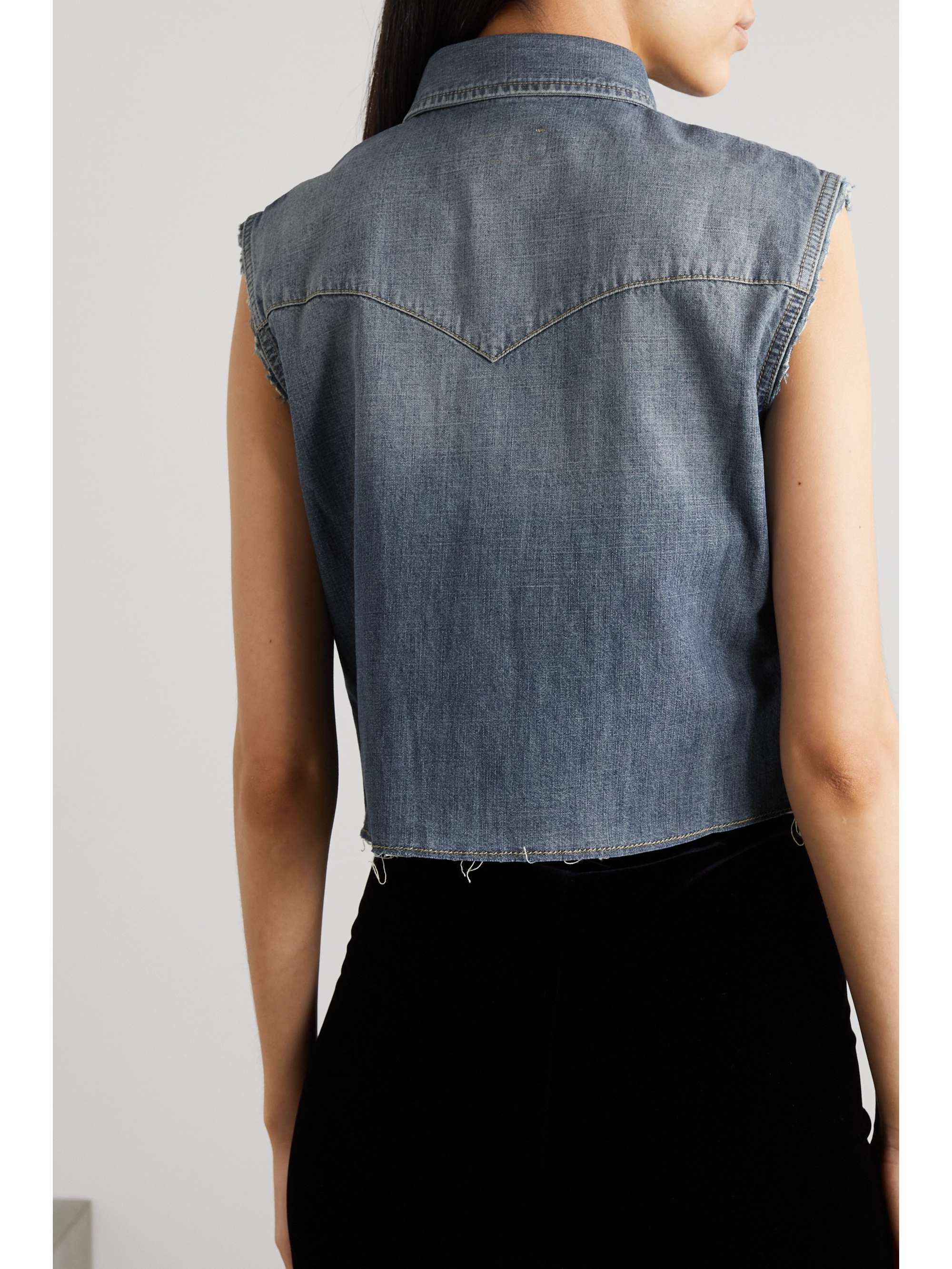 Mid denim Frayed denim vest | SAINT 