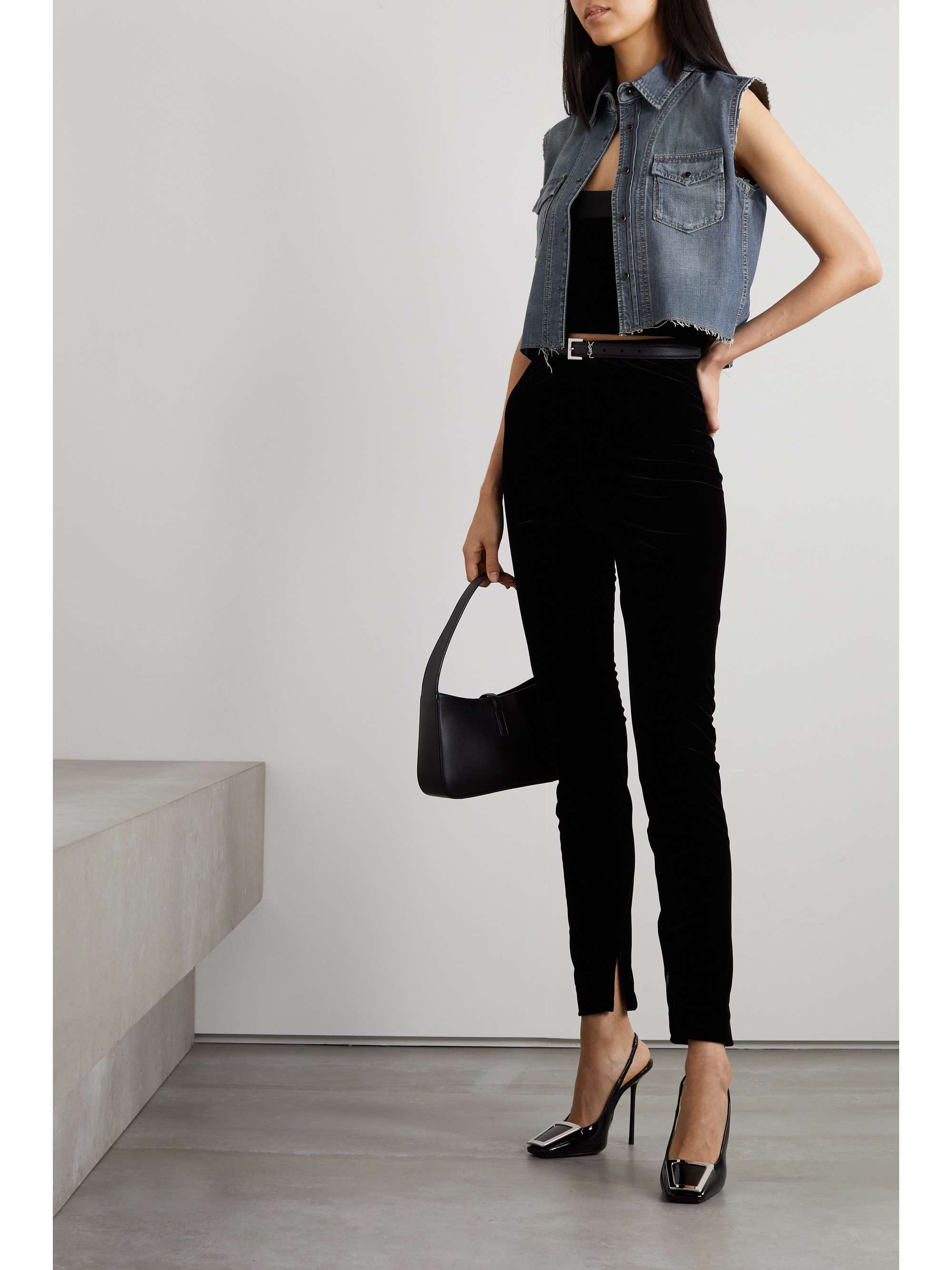 Mid denim Frayed denim vest | SAINT 