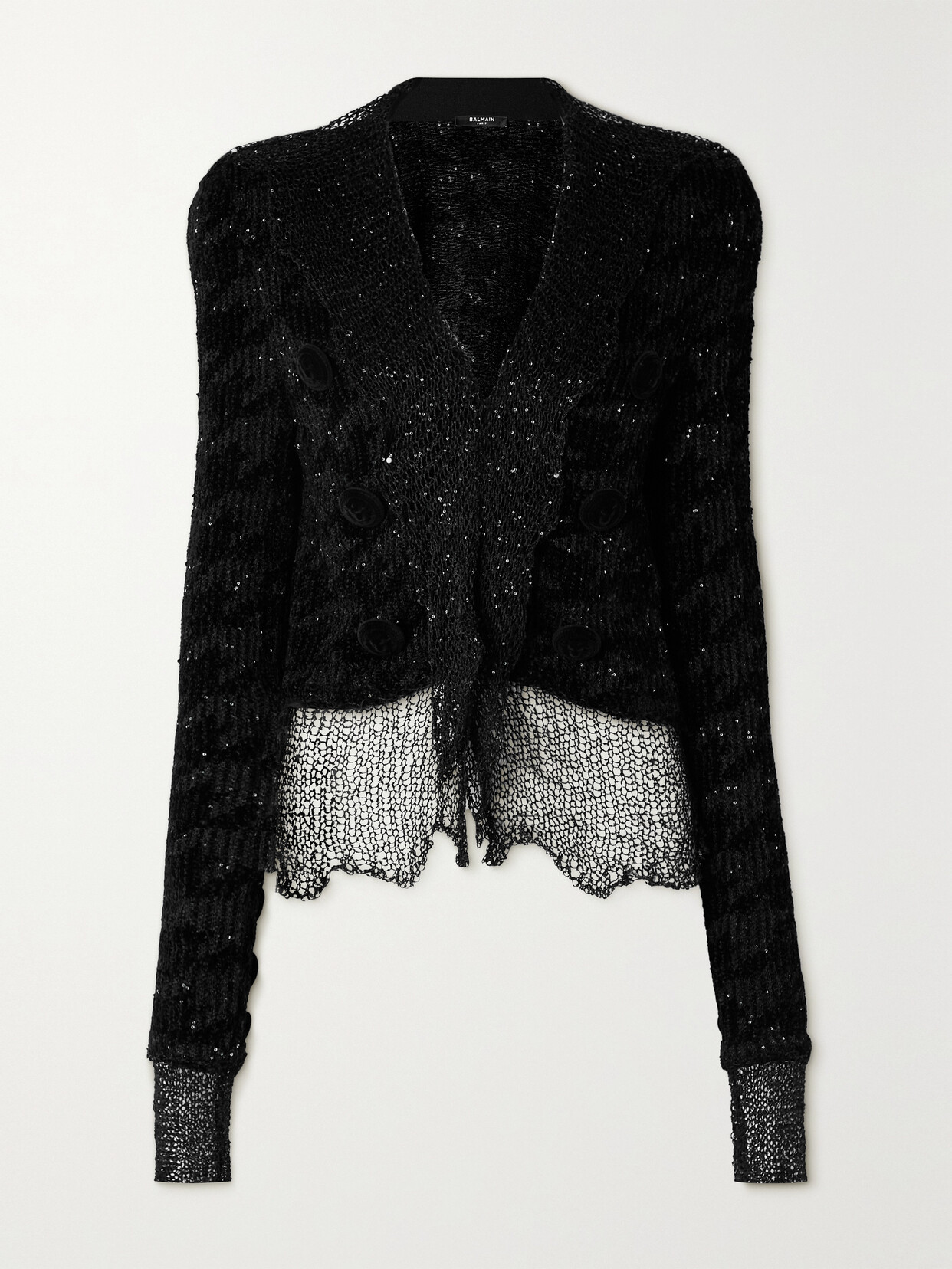 BALMAIN SPENCER SEQUIN-EMBELLISHED JACQUARD-KNIT JACKET