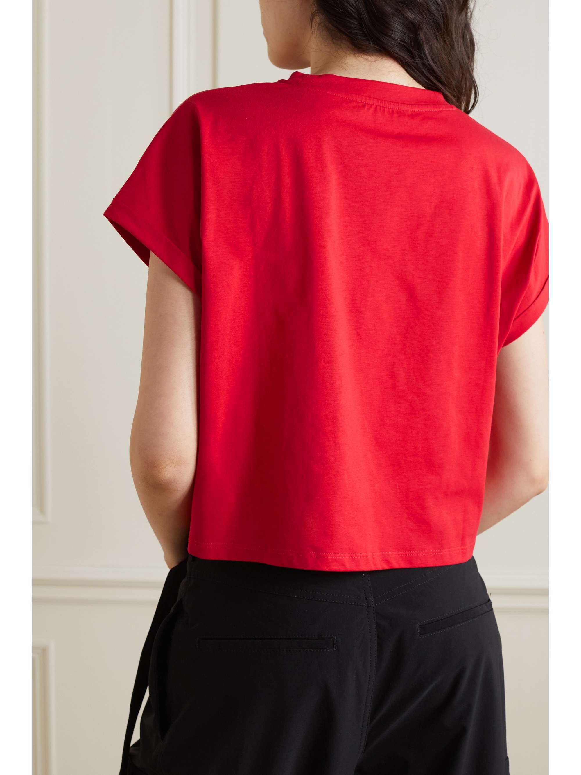 balmain cropped flocked cotton jersey t shirt