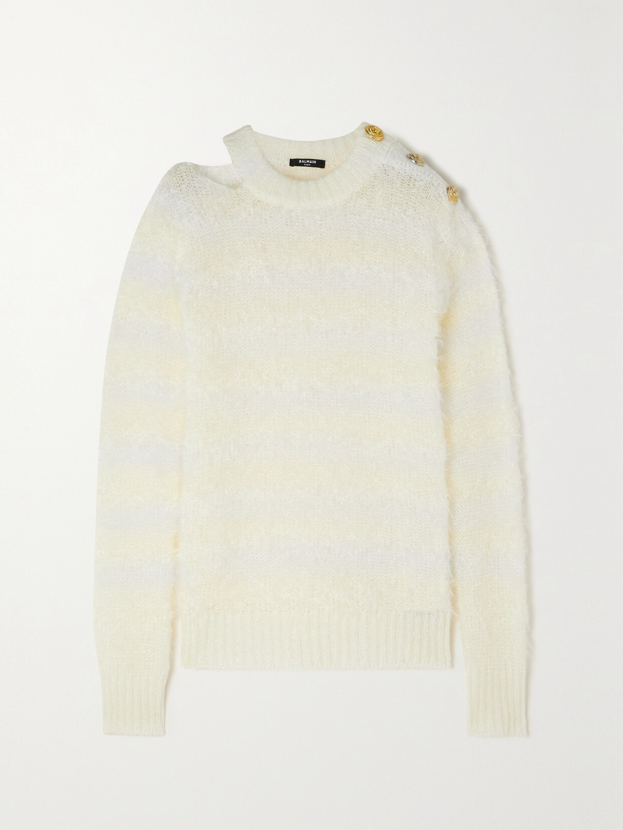 Balmain Metallic Button-embellished Mohair-blend Sweater - Off-white