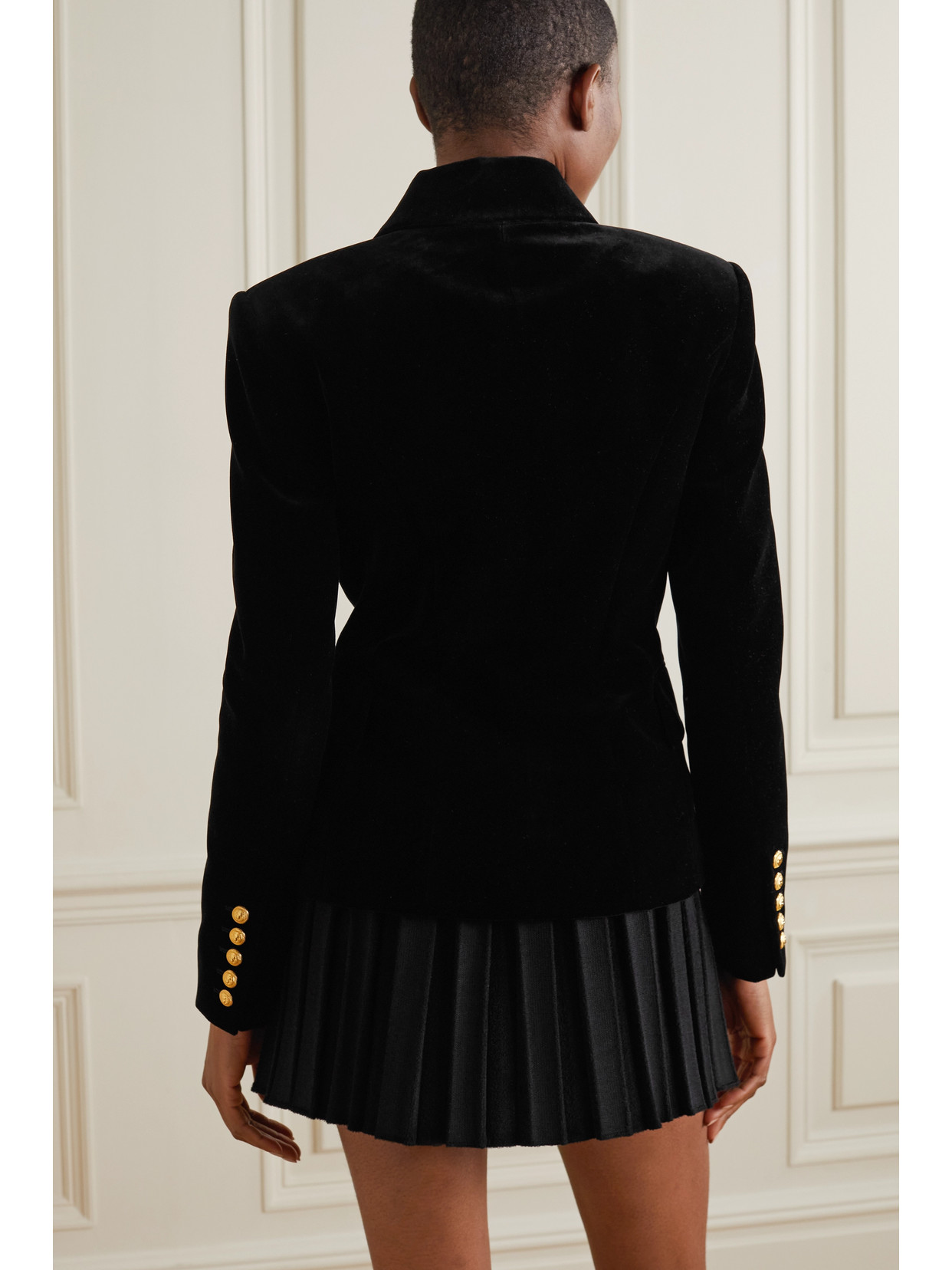 Shop Balmain Double-breasted Cotton-velvet Blazer In Black