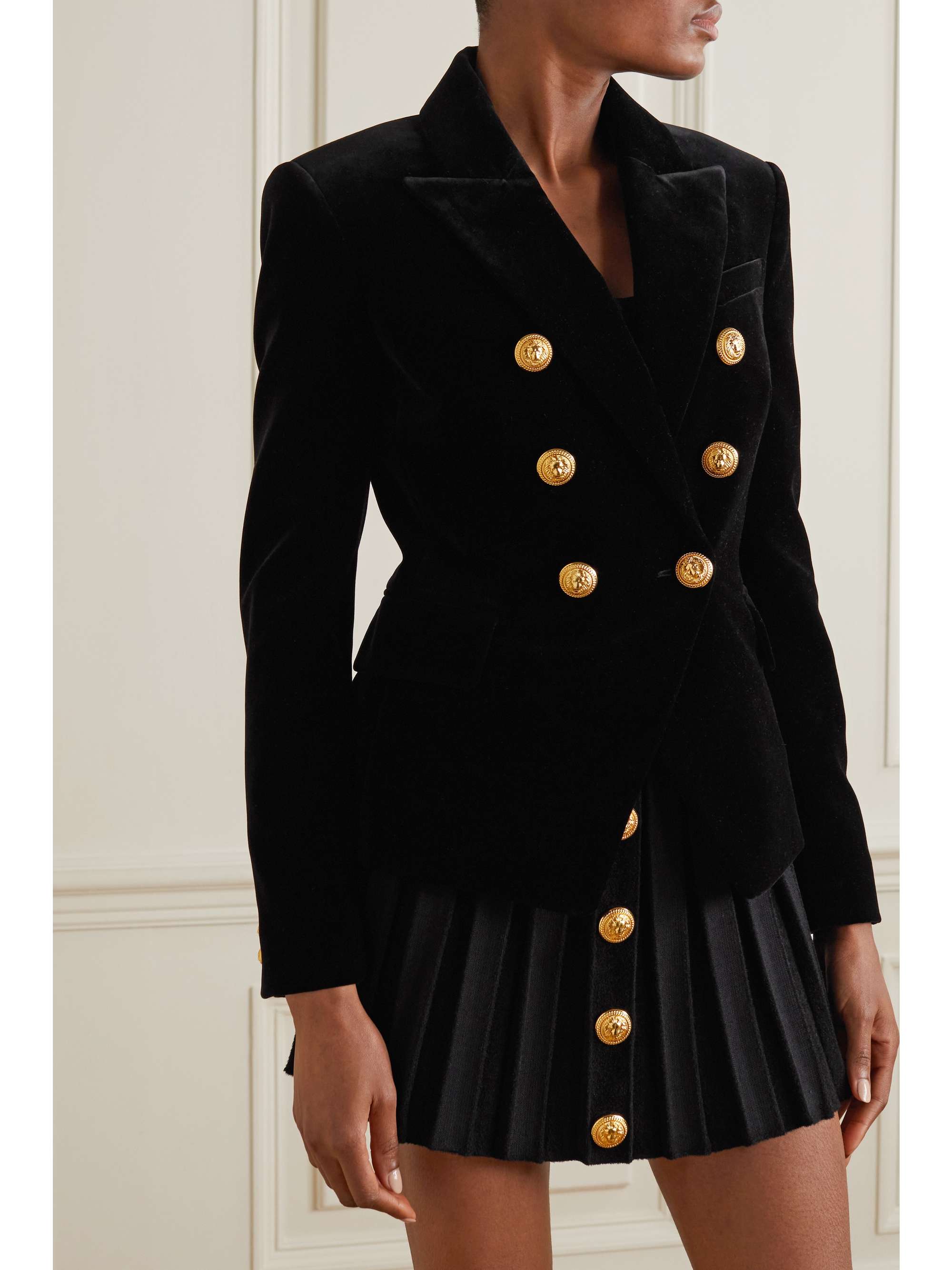 BALMAIN Double-breasted cotton-velvet blazer