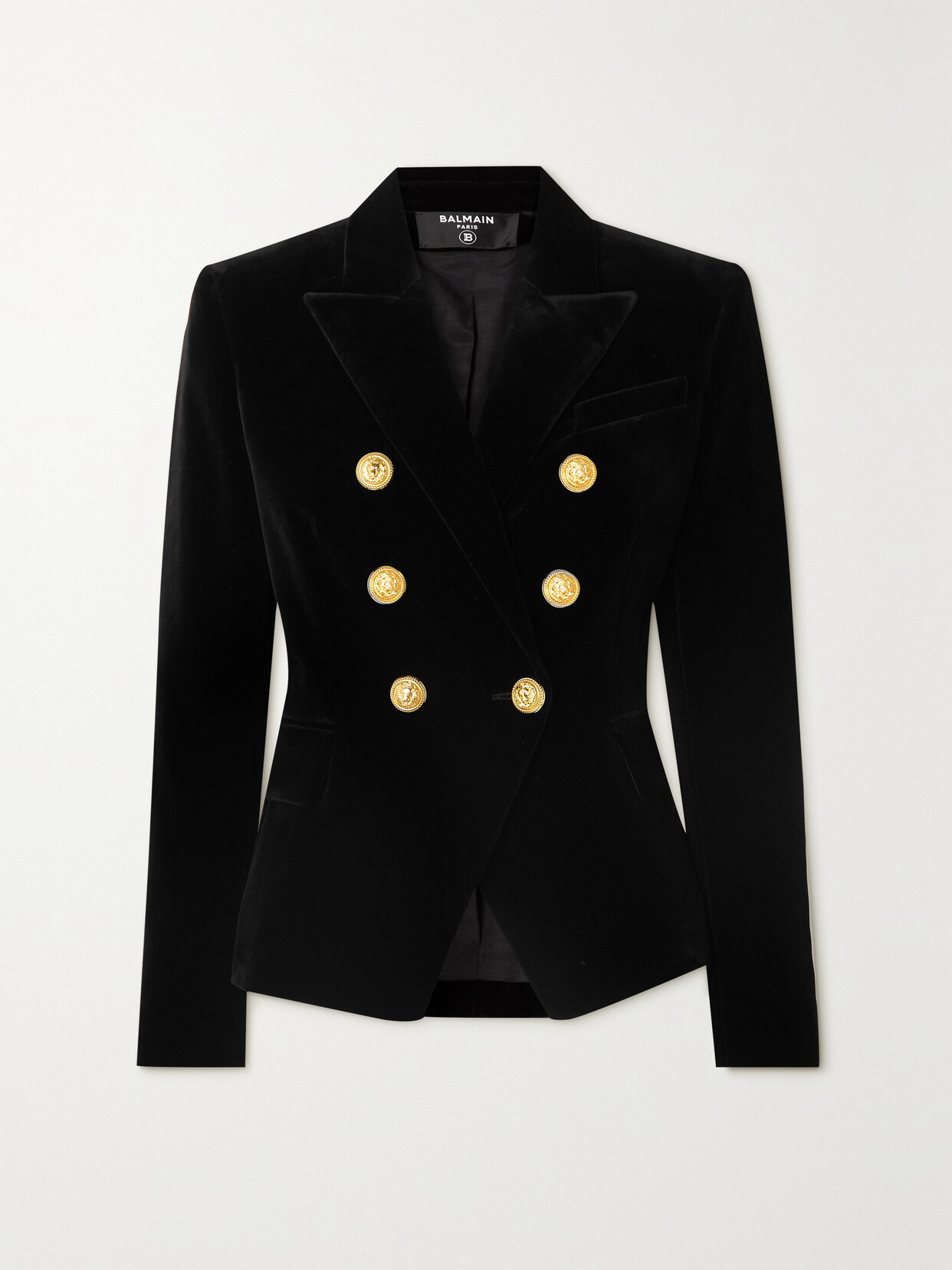 Shop Balmain Double-breasted Cotton-velvet Blazer In Black