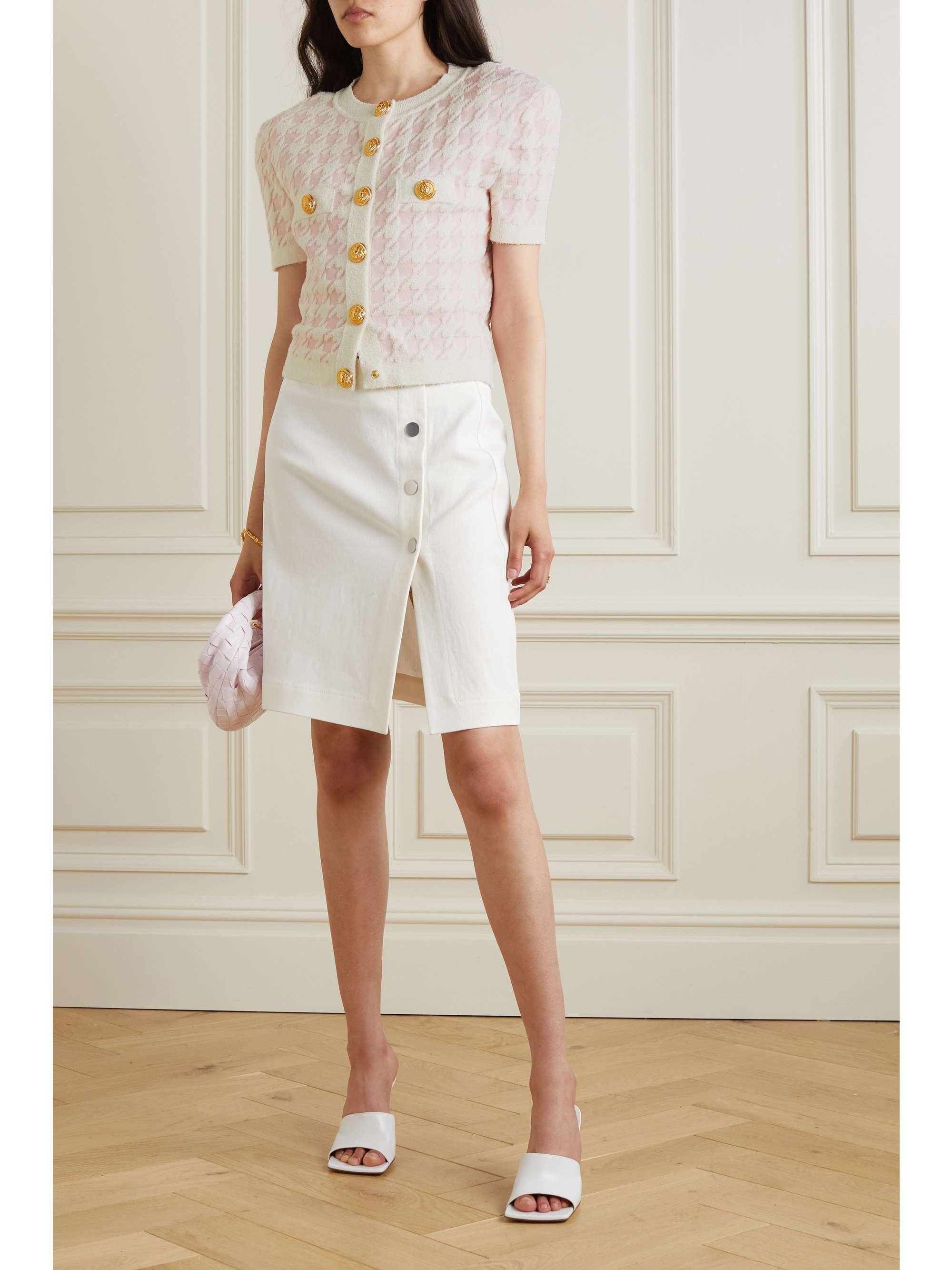 BALMAIN Cropped houndstooth jacquard-knit cardigan | NET-A-PORTER