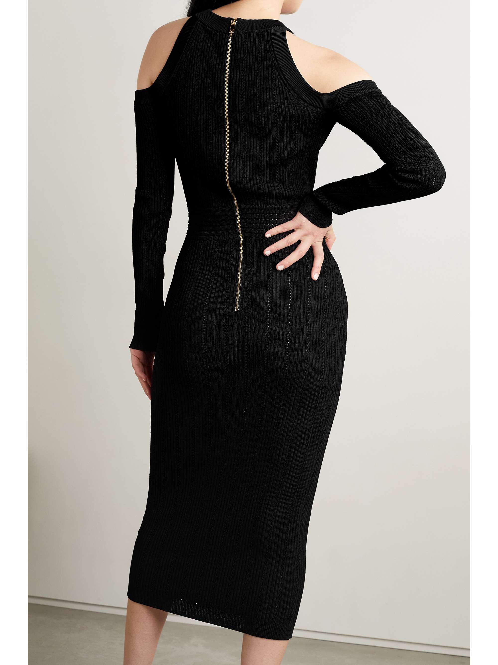 Black Cold-shoulder embellished ribbed 