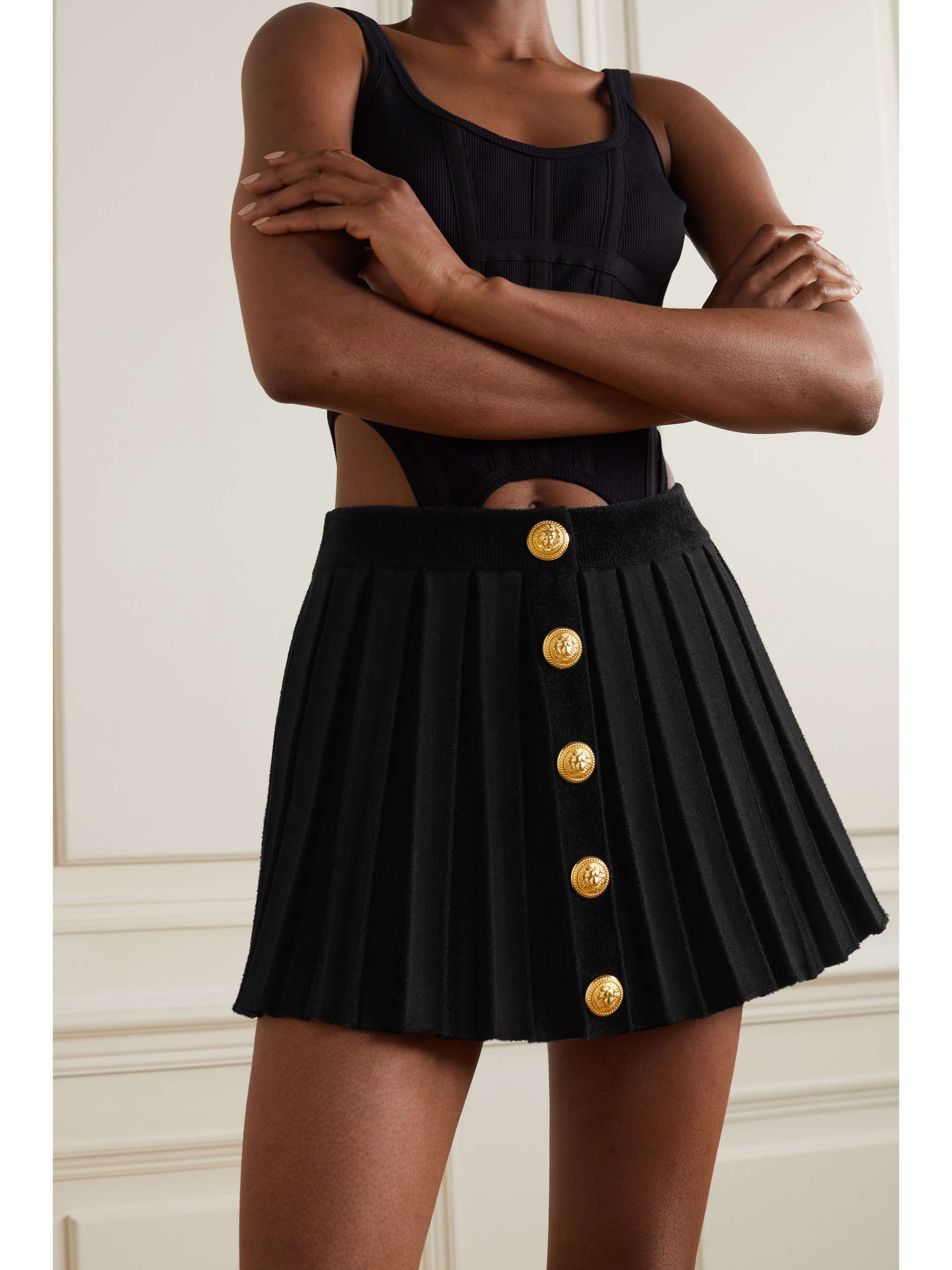 black button up mini skirt
