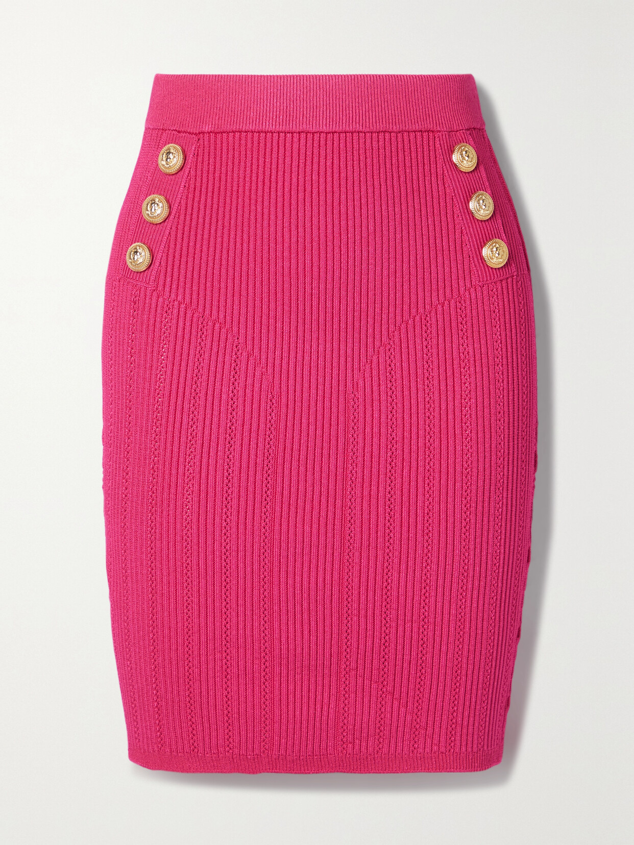Balmain Button-embellished Ribbed-knit Skirt