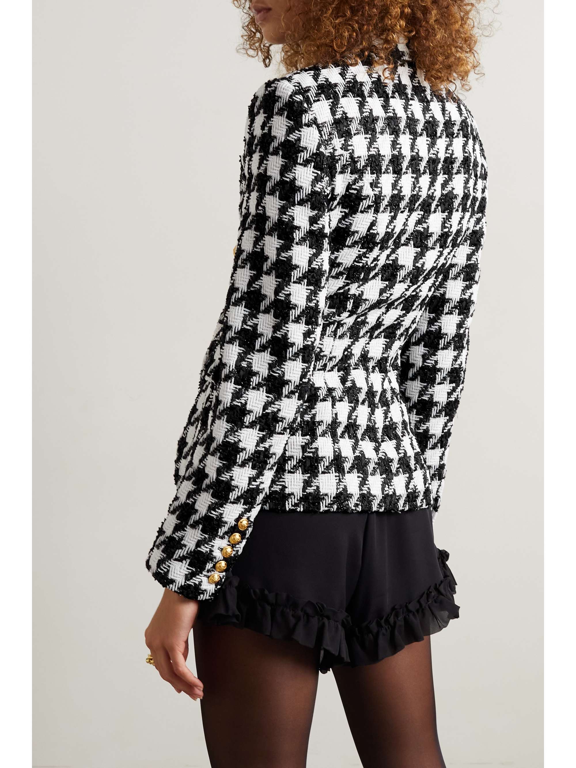 BALMAIN Double-breasted houndstooth tweed blazer