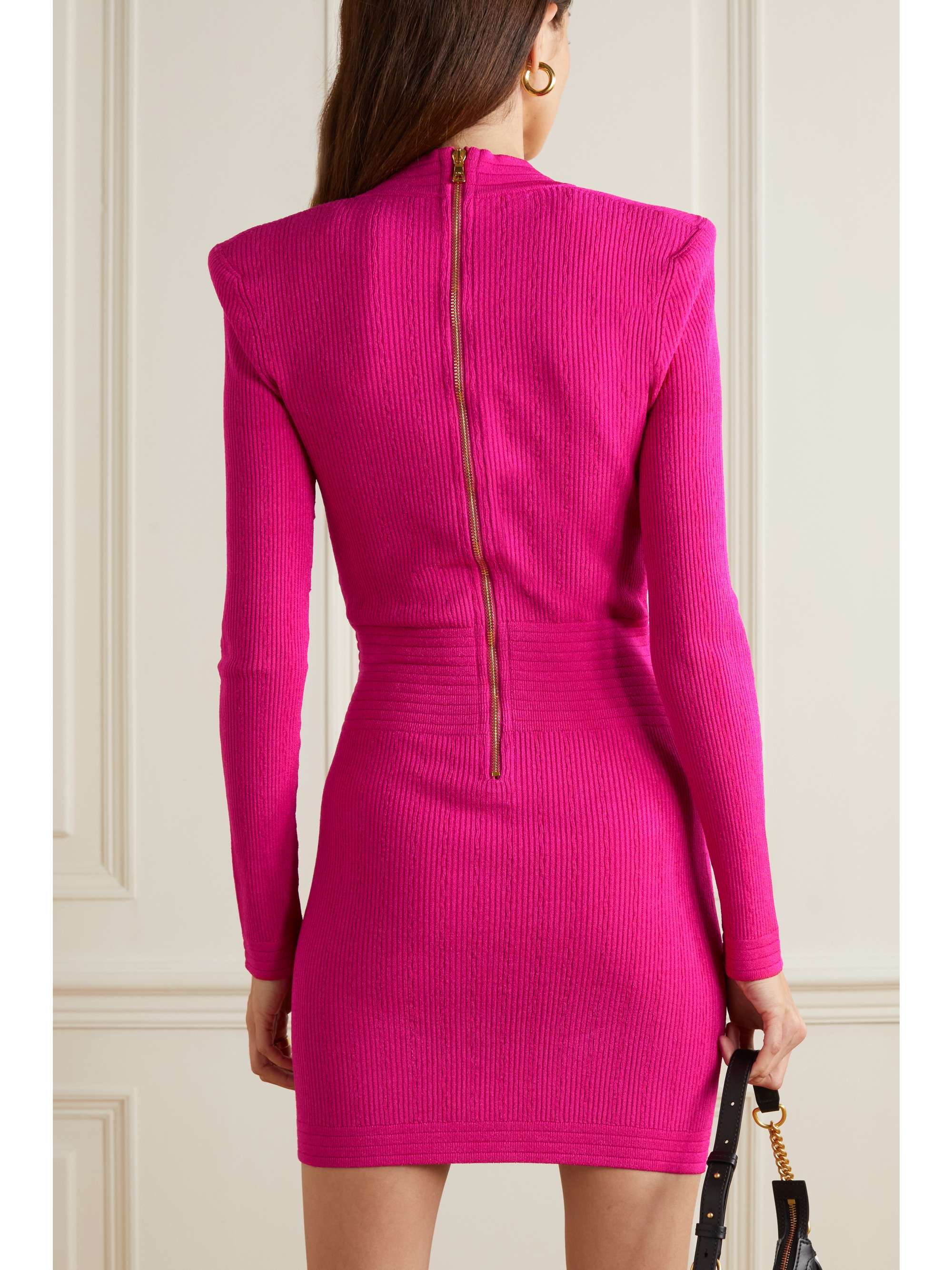 BALMAIN Buttonembellished ribbed knit mini dress NETAPORTER