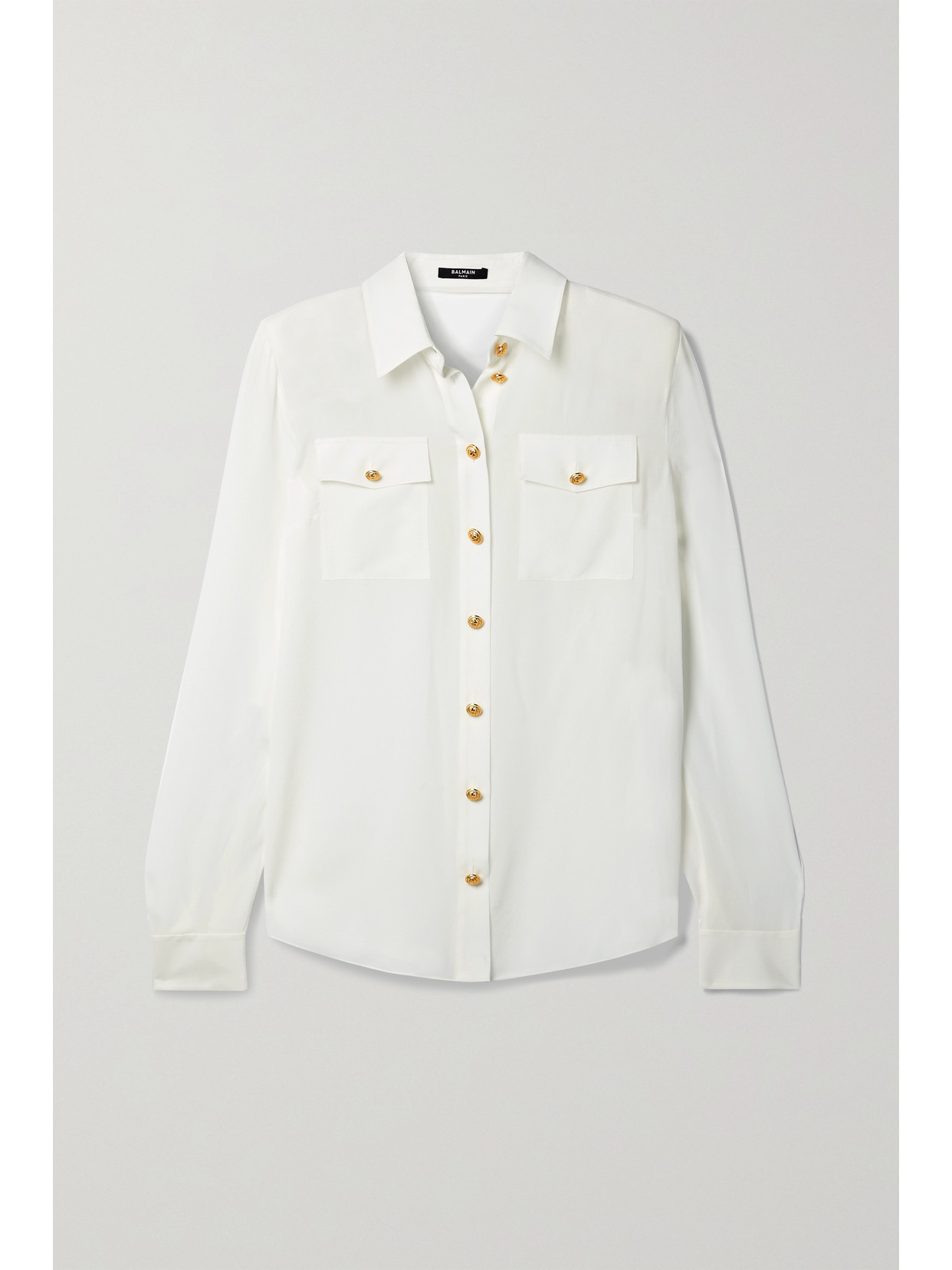 Balmain Silk Shirt With Padded Shoulders In White