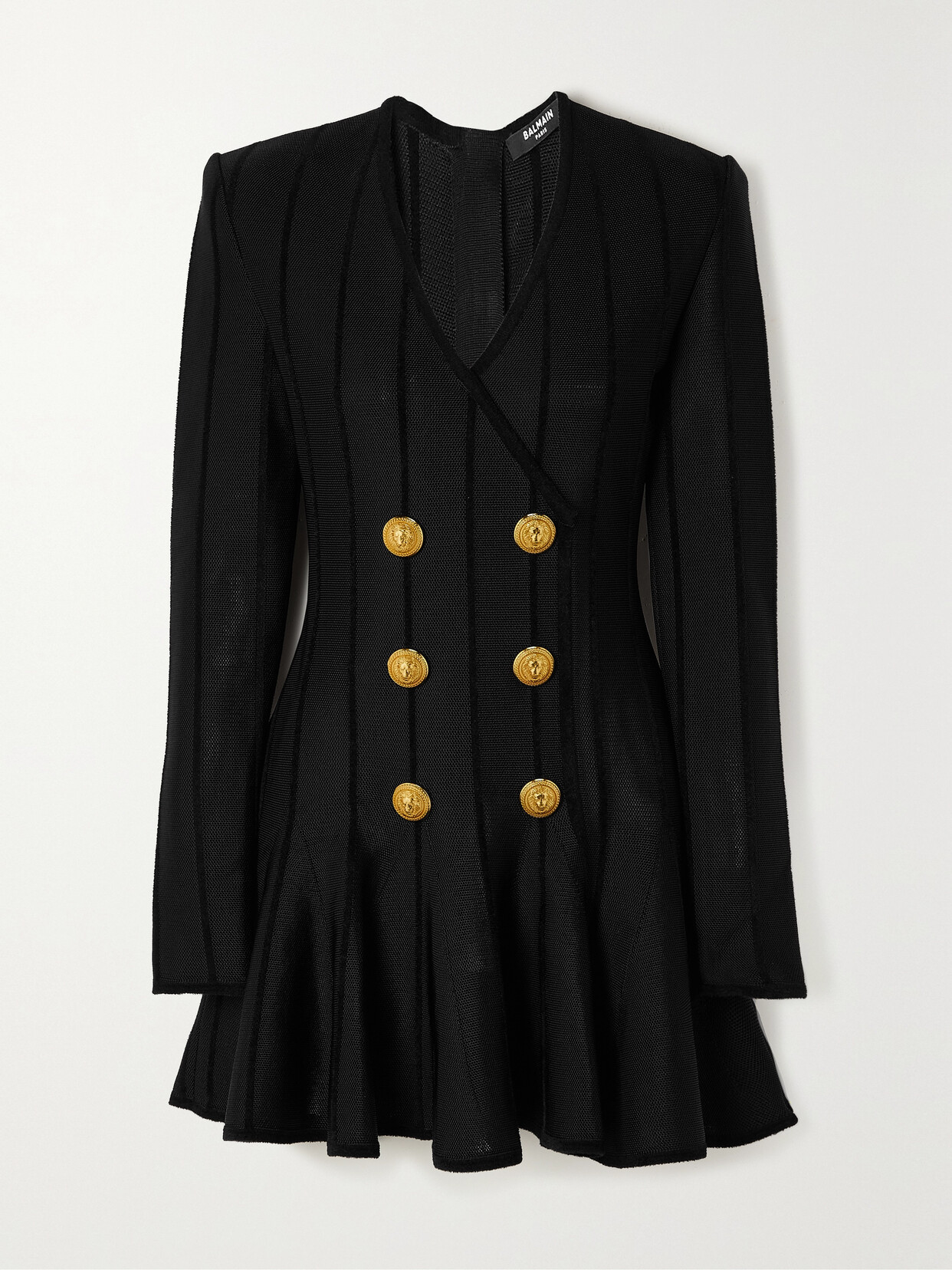 Balmain Striped Button-embellished Mesh Mini Dress