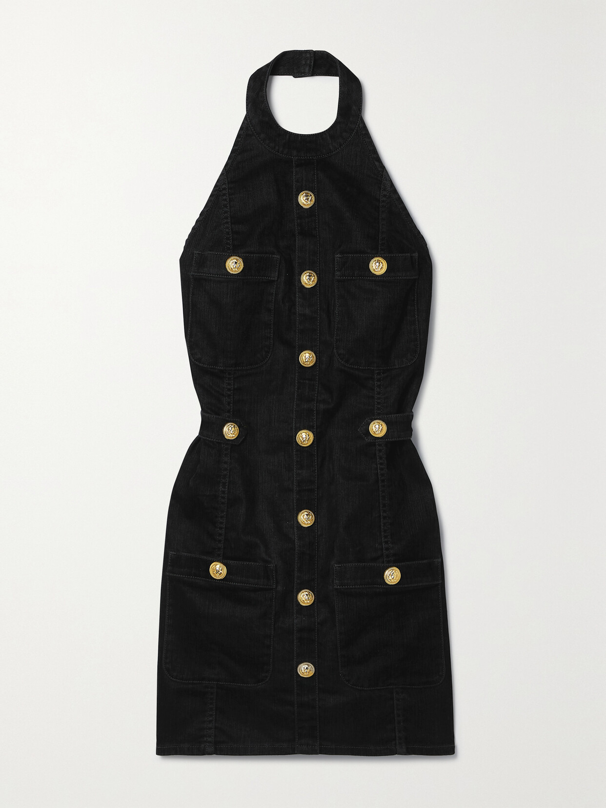 Balmain Button-embellished Brushed Cotton-blend Twill Halterneck Mini Dress
