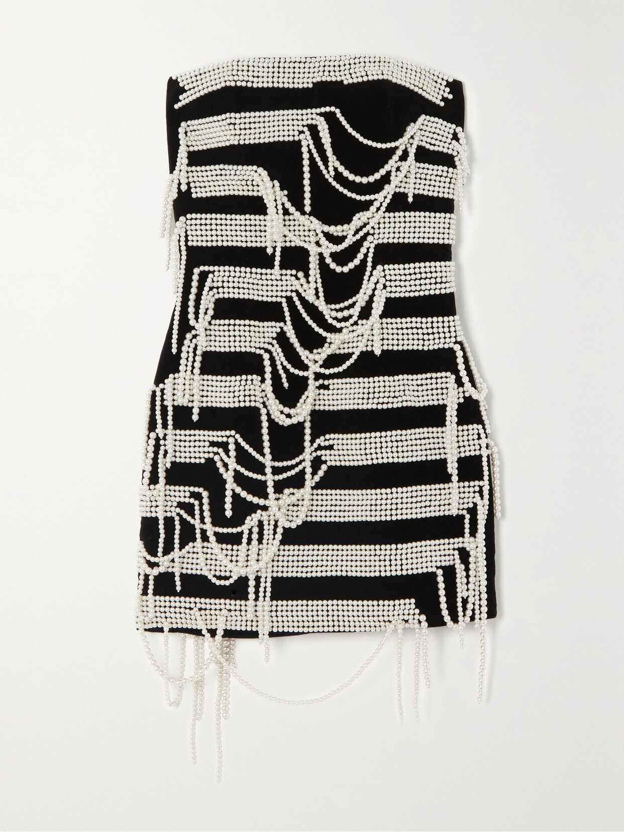 Balmain All Over Destroy Strapless Embellished Cotton-velvet Mini Dress