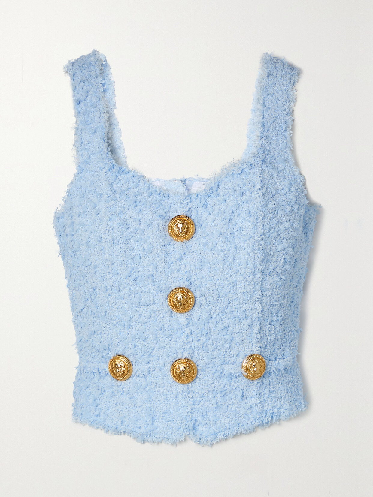 Balmain Button-embellished Bouclé-tweed Top