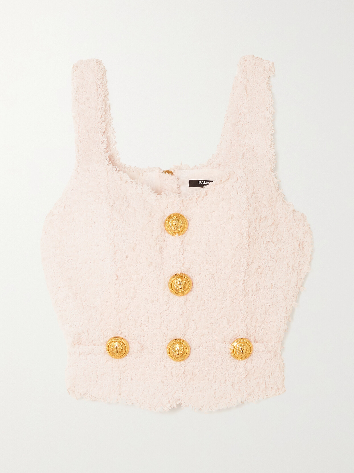 Balmain Button-embellished Bouclé-tweed Top - Pink