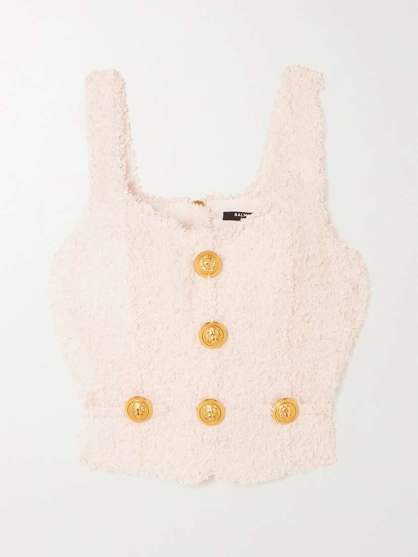 Balmain Button-embellished Bouclé-tweed Top