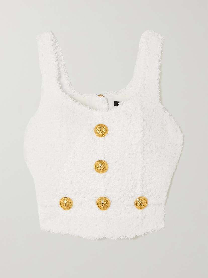 Balmain Button-embellished Bouclé-tweed Top