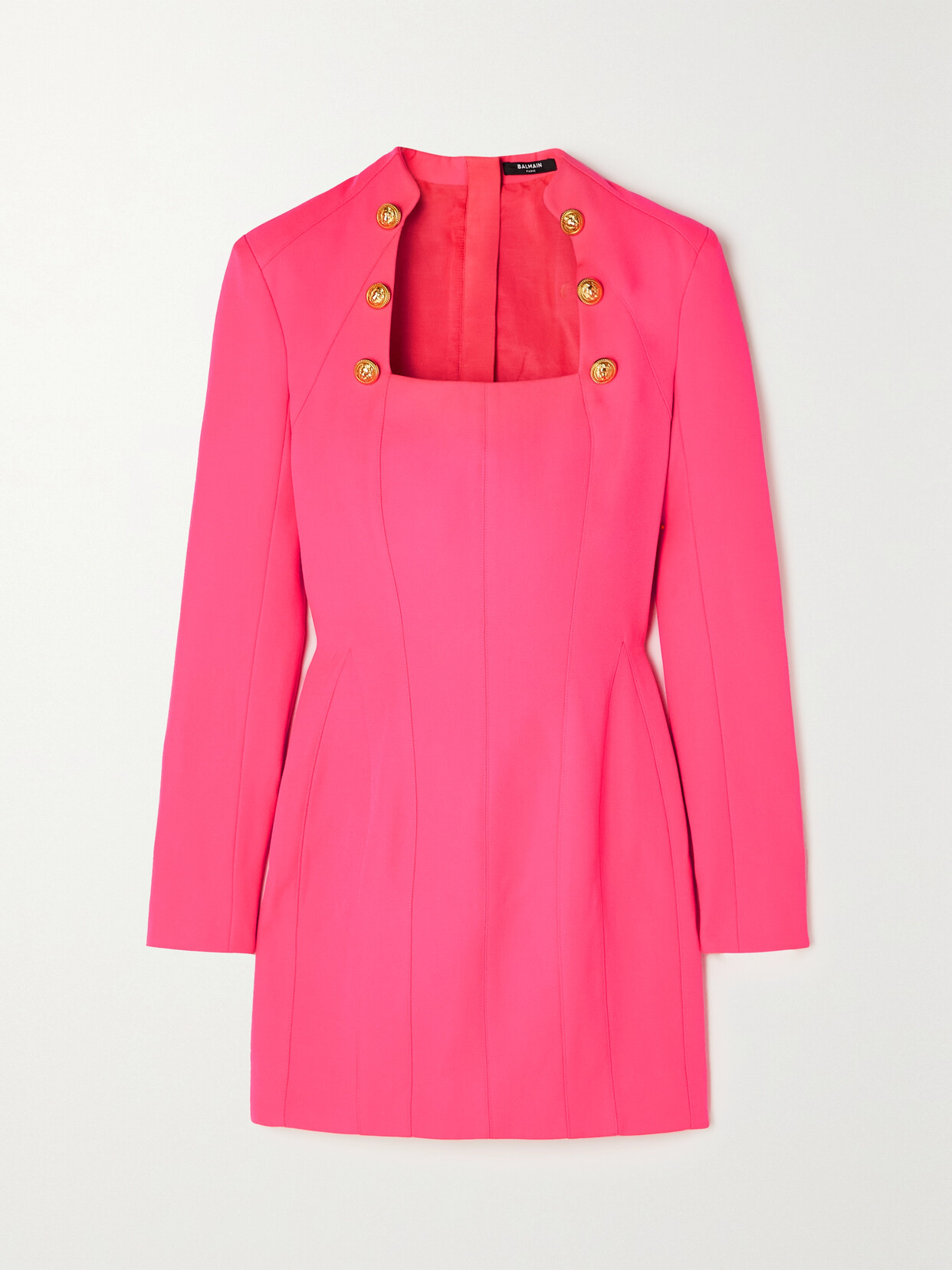Balmain Embellished Pleated Wool Mini Dress In Pink