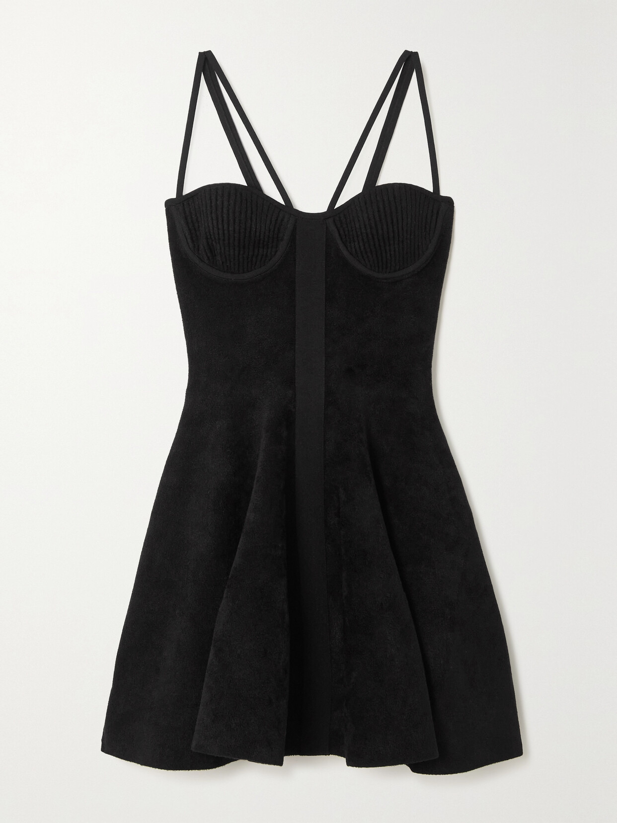 Balmain Ribbed Velour Mini Dress - Black