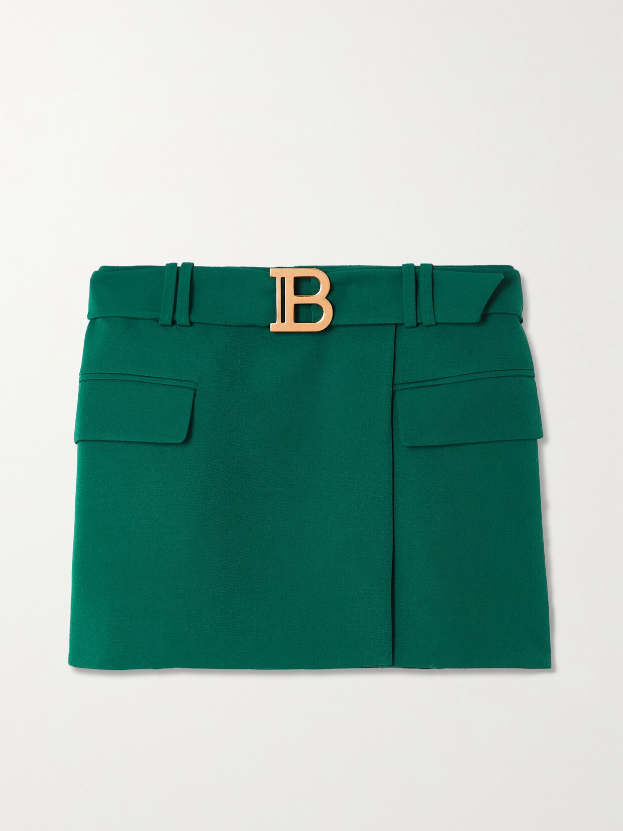 Balmain Belted Wool Mini Skirt - Green
