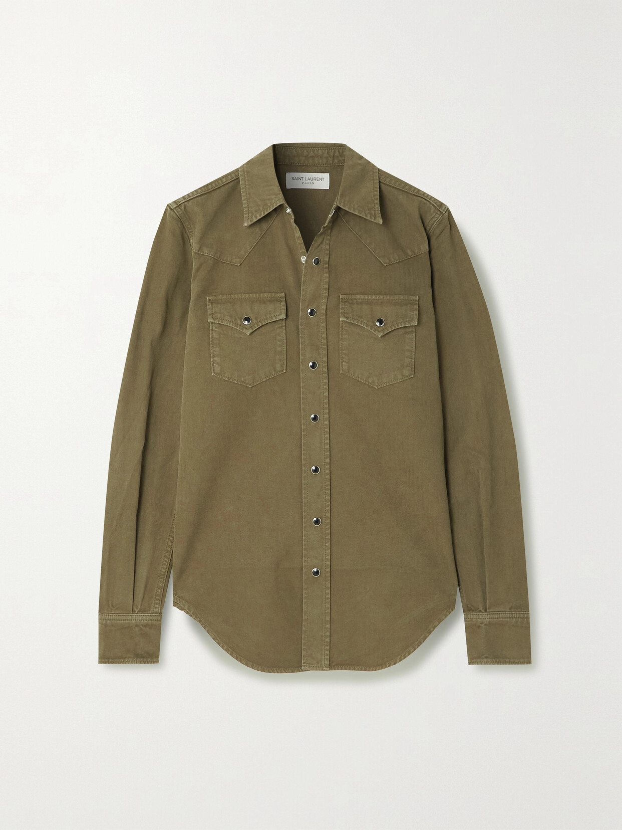 SAINT LAURENT Herringbone Cotton Shirt - Green