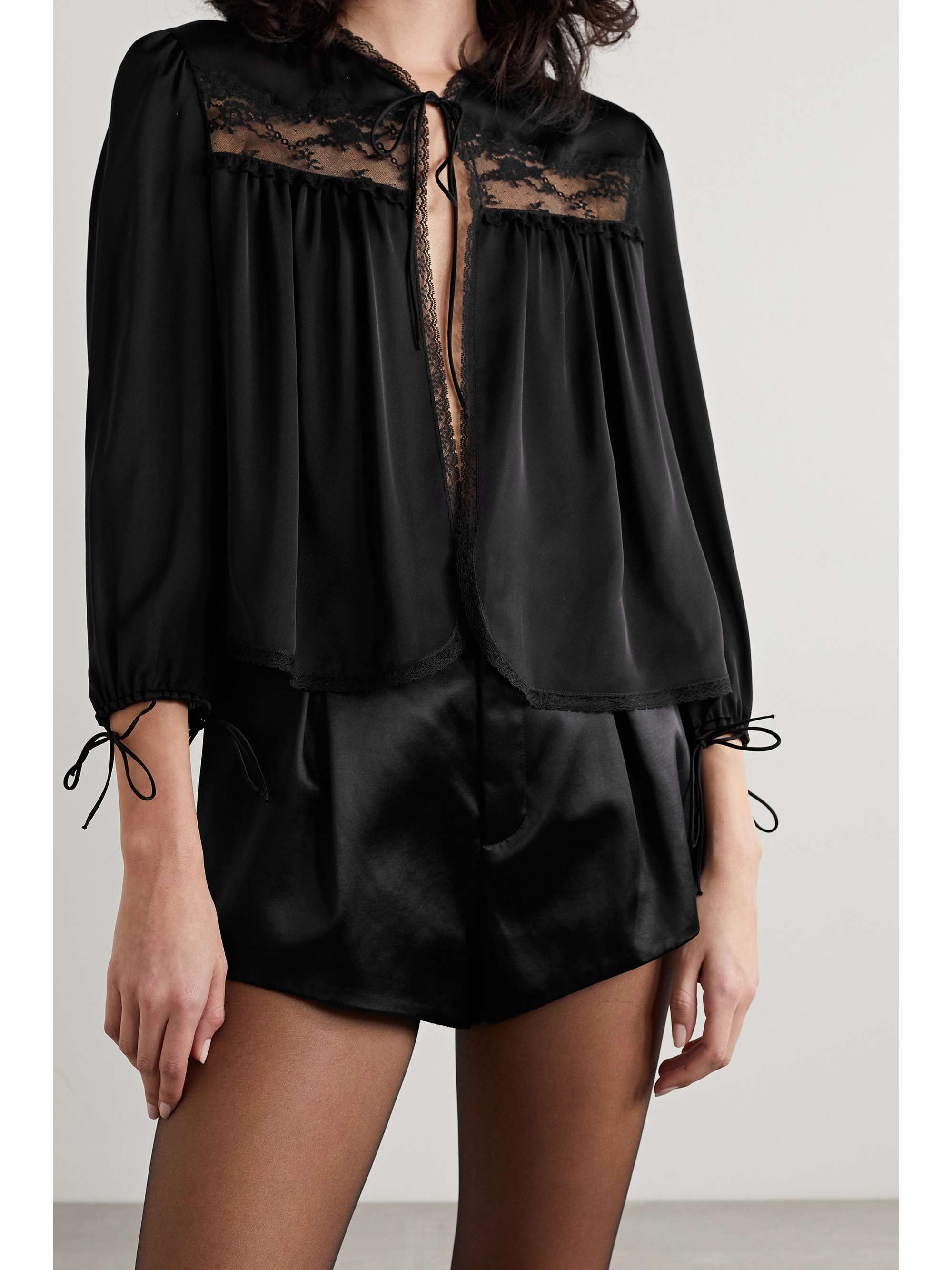 SAINT LAURENT Convertible lace-trimmed silk blouse | NET-A-PORTER