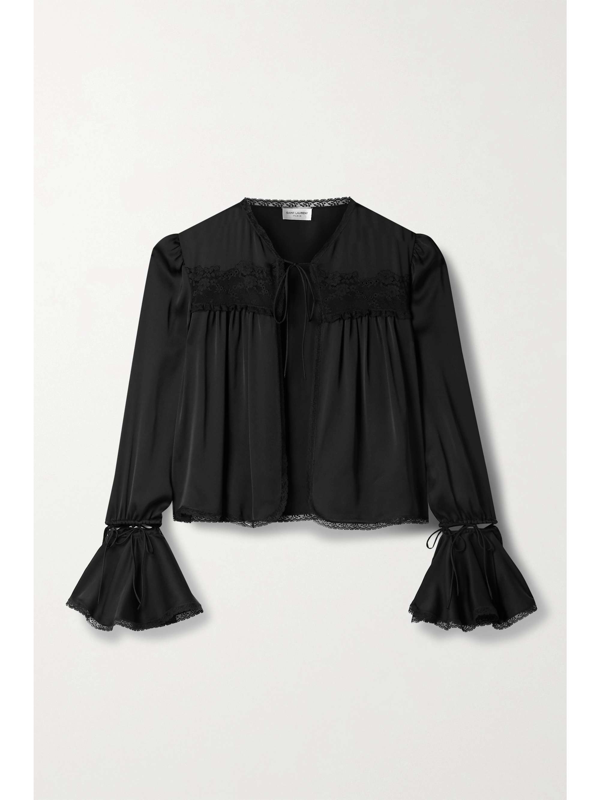 SAINT LAURENT Convertible lace-trimmed silk blouse | NET-A-PORTER