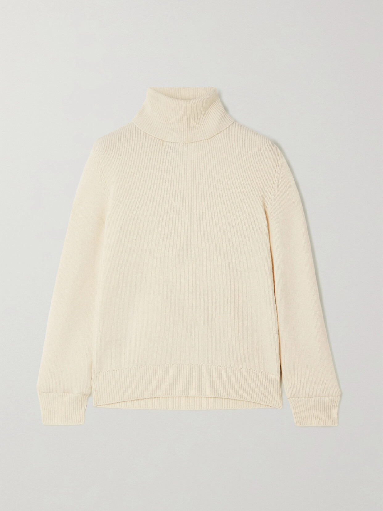 SAINT LAURENT Ribbed Cashmere Turtleneck Sweater - Cream