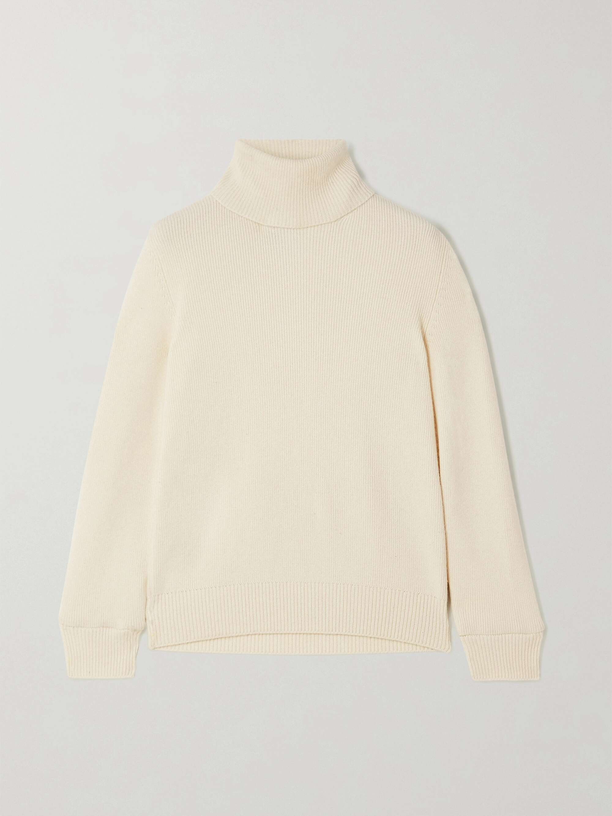 Cream Ribbed cashmere turtleneck 