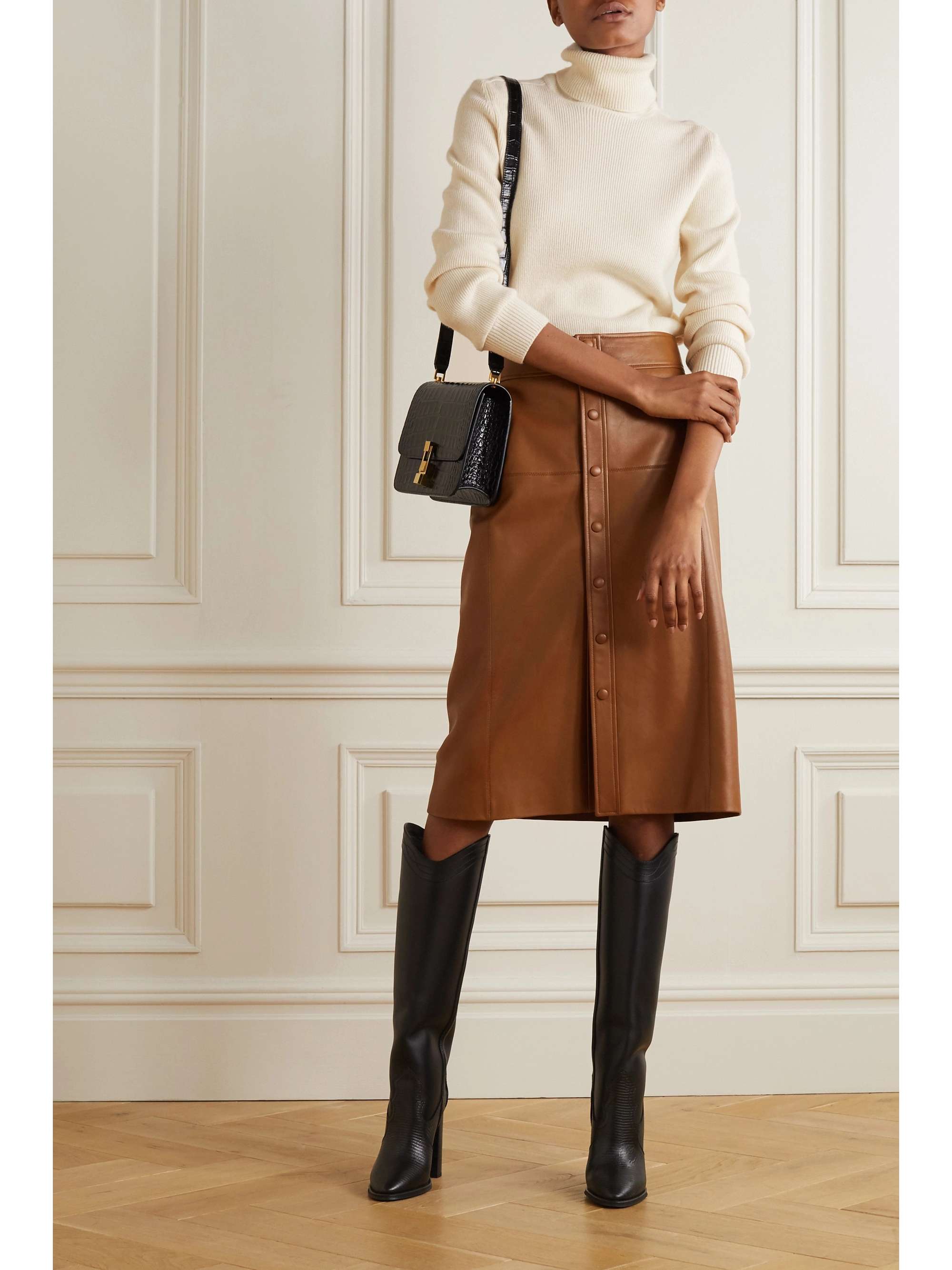 Cream Ribbed cashmere turtleneck 