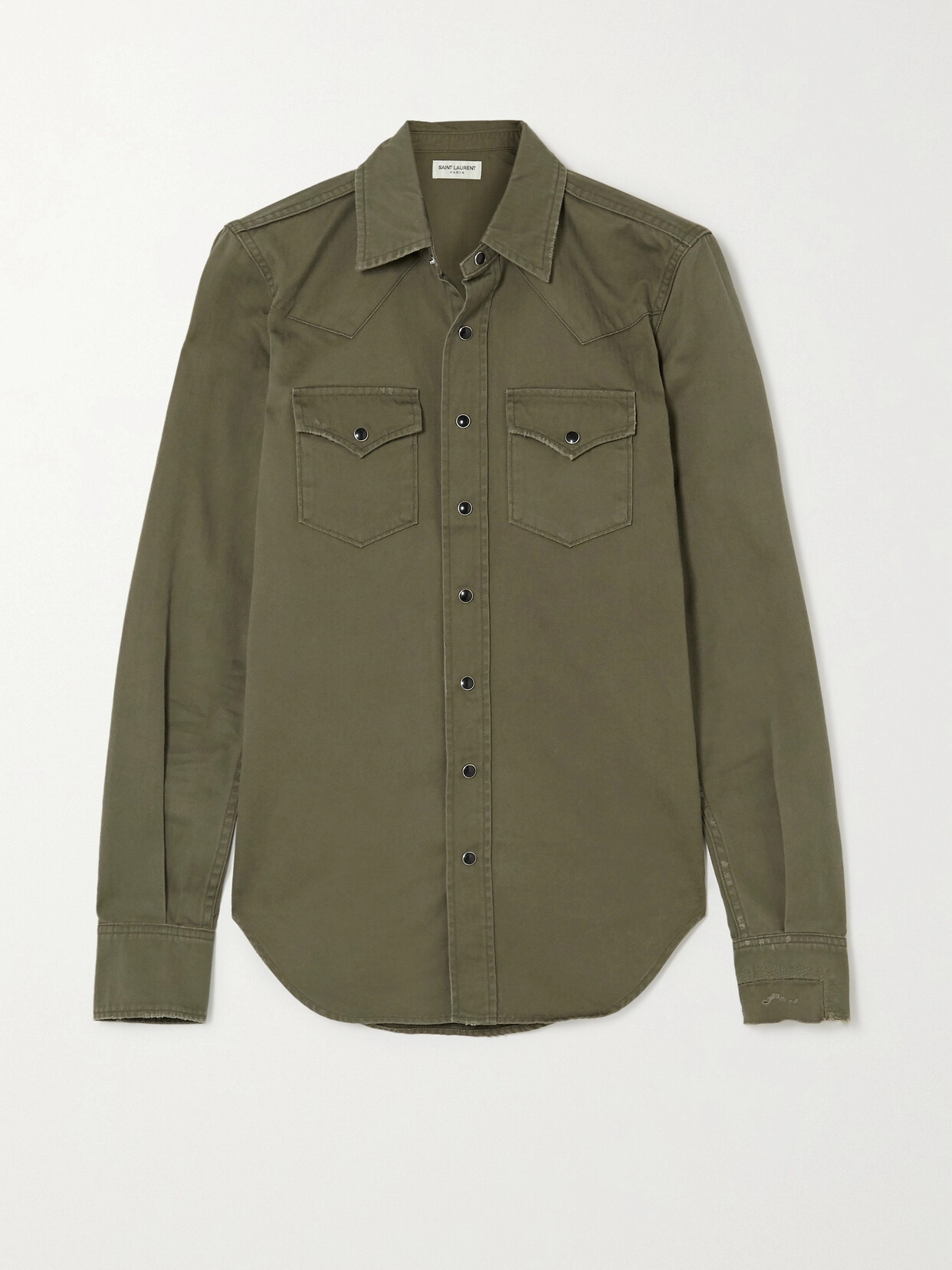 SAINT LAURENT Herringbone Cotton Shirt - Green