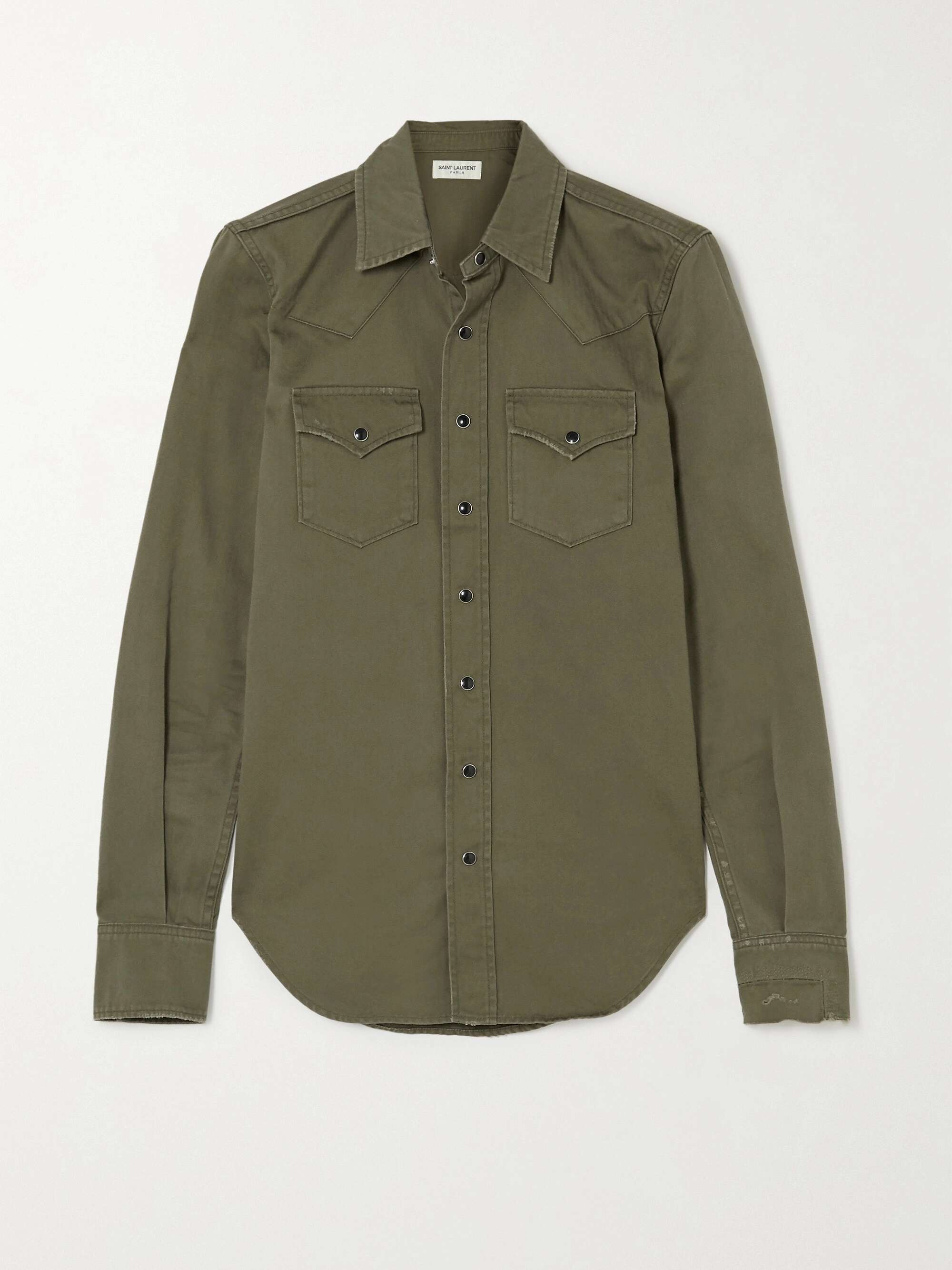 Green Herringbone cotton shirt | SAINT 