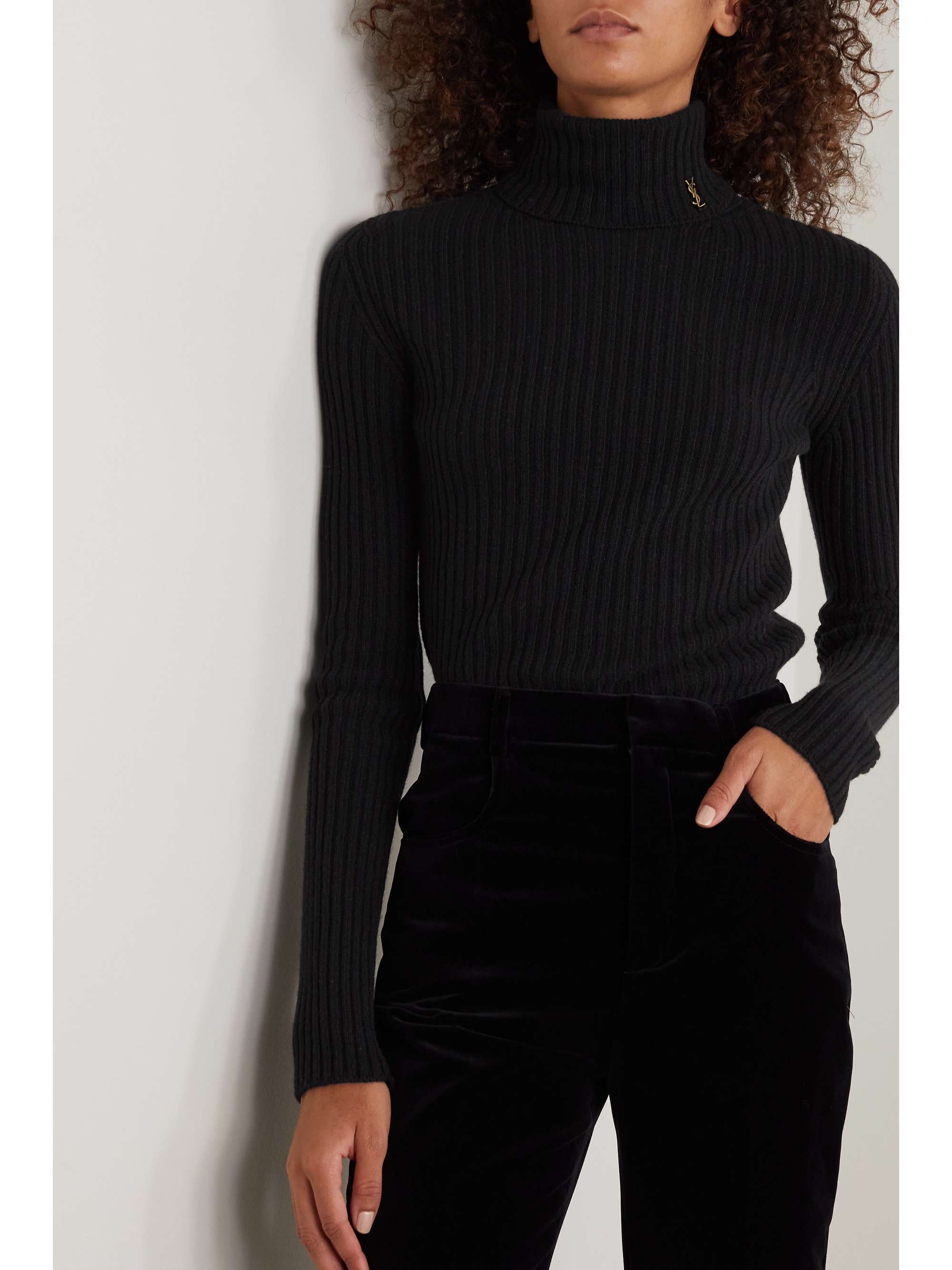 Black Ribbed wool and cashmere-blend 
