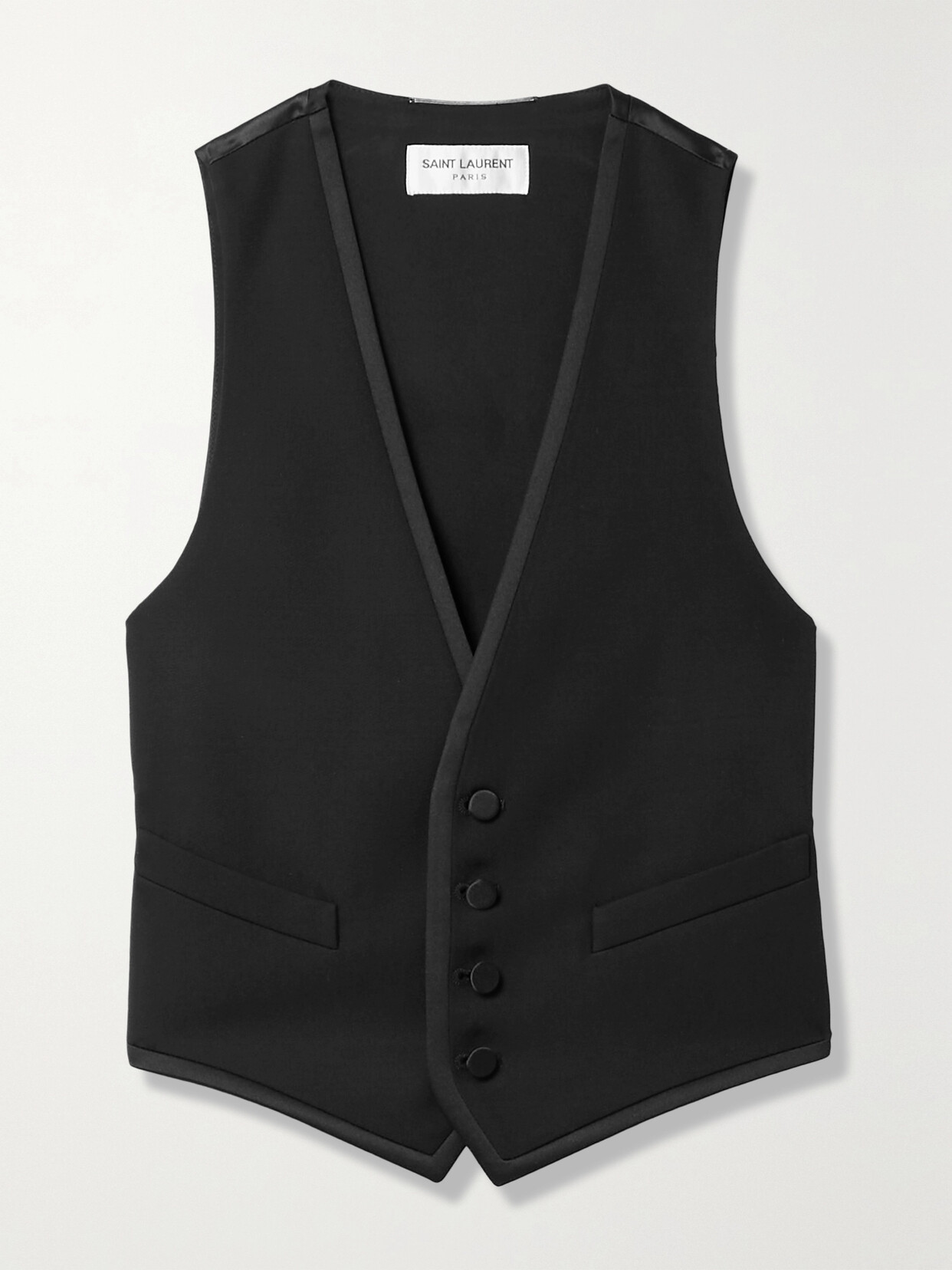 SAINT LAURENT - Cropped Grain De Poudre Wool And Silk-satin Vest - Black