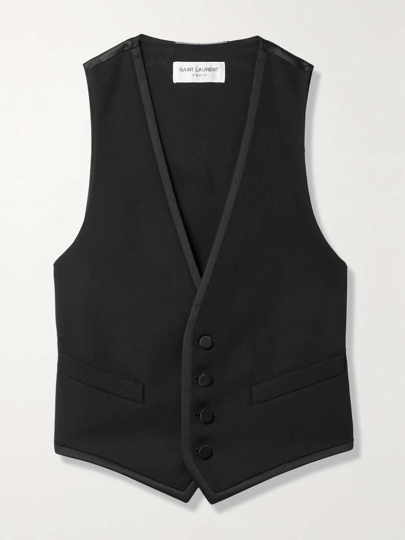 Saint Laurent Cropped Grain De Poudre Wool And Silk-satin Vest