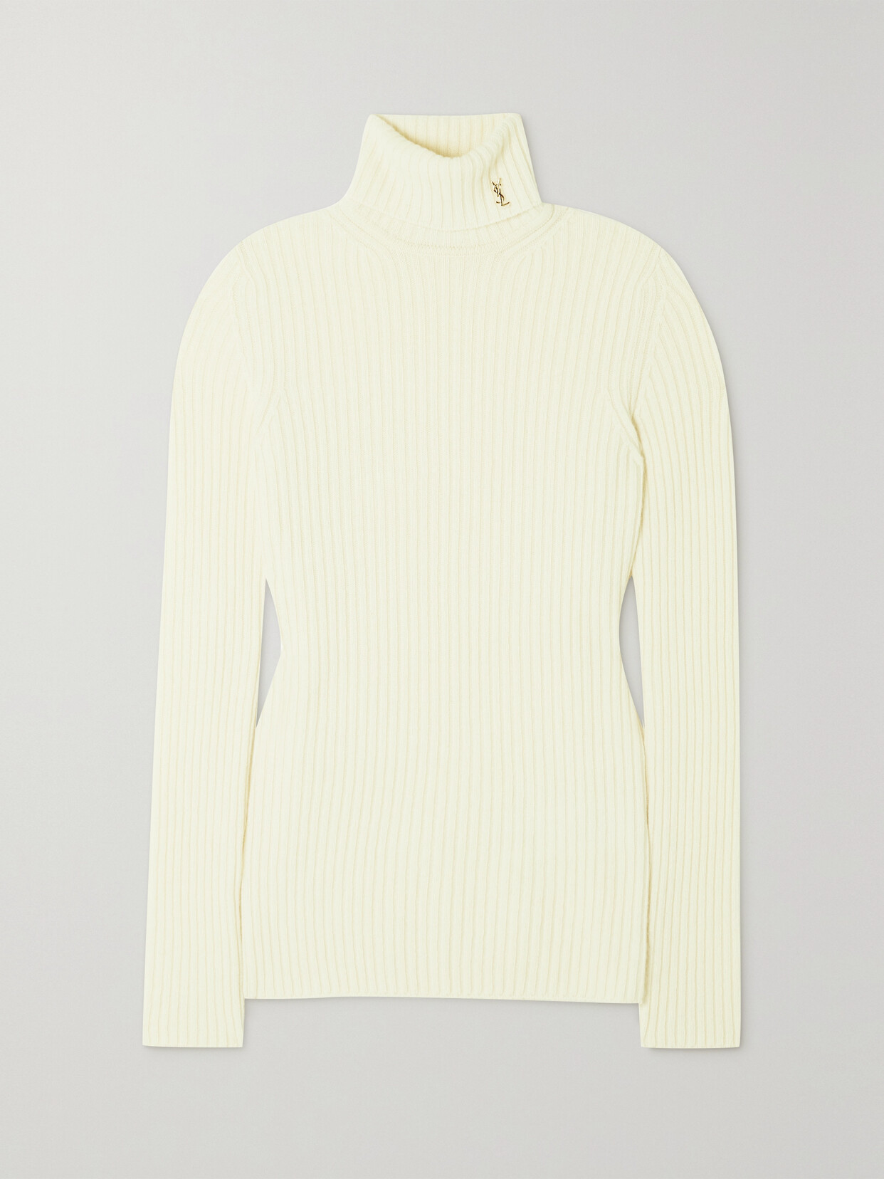 SAINT LAURENT Ribbed Wool And Cashmere-blend Turtleneck Sweater - White