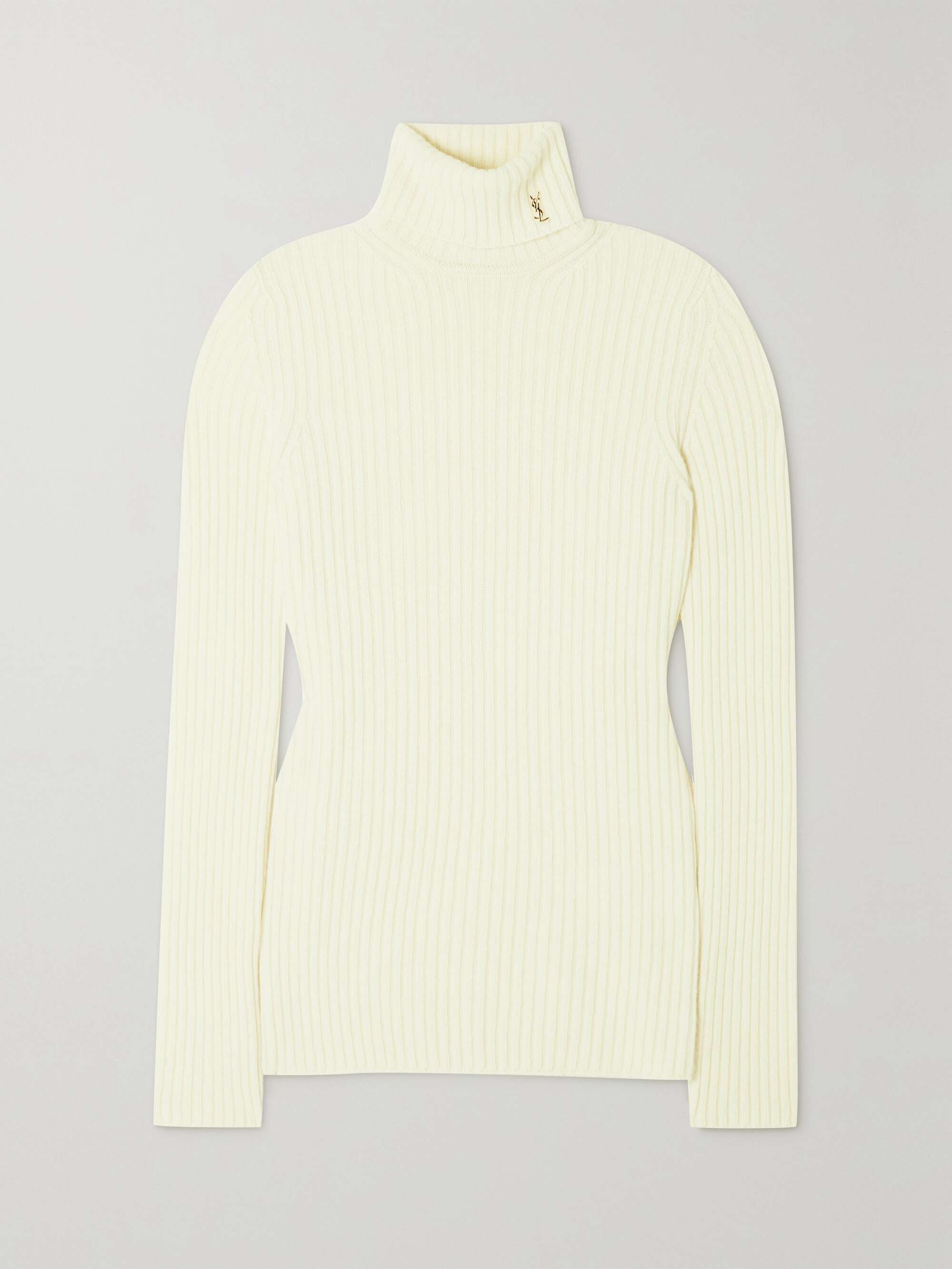 white ribbed turtleneck sweater