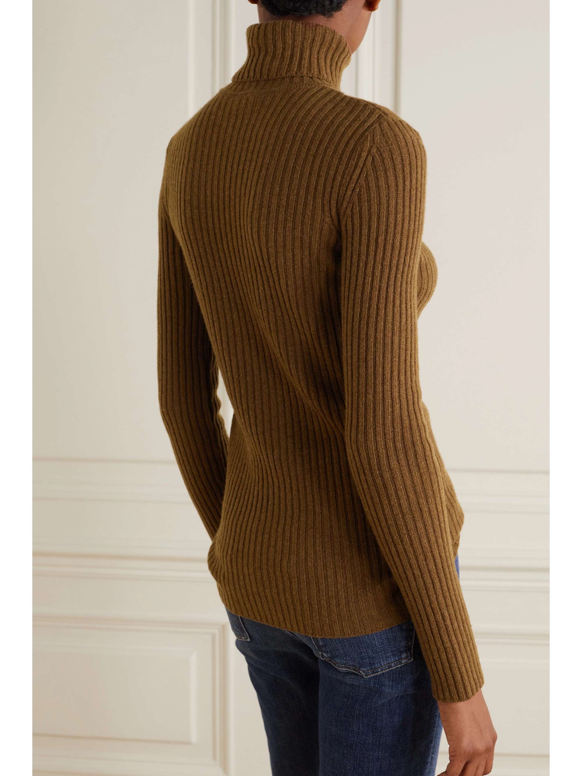 Saint Laurent - Ribbed Wool and Cashmere-Blend Turtleneck Sweater - Brown - S - Net A Porter