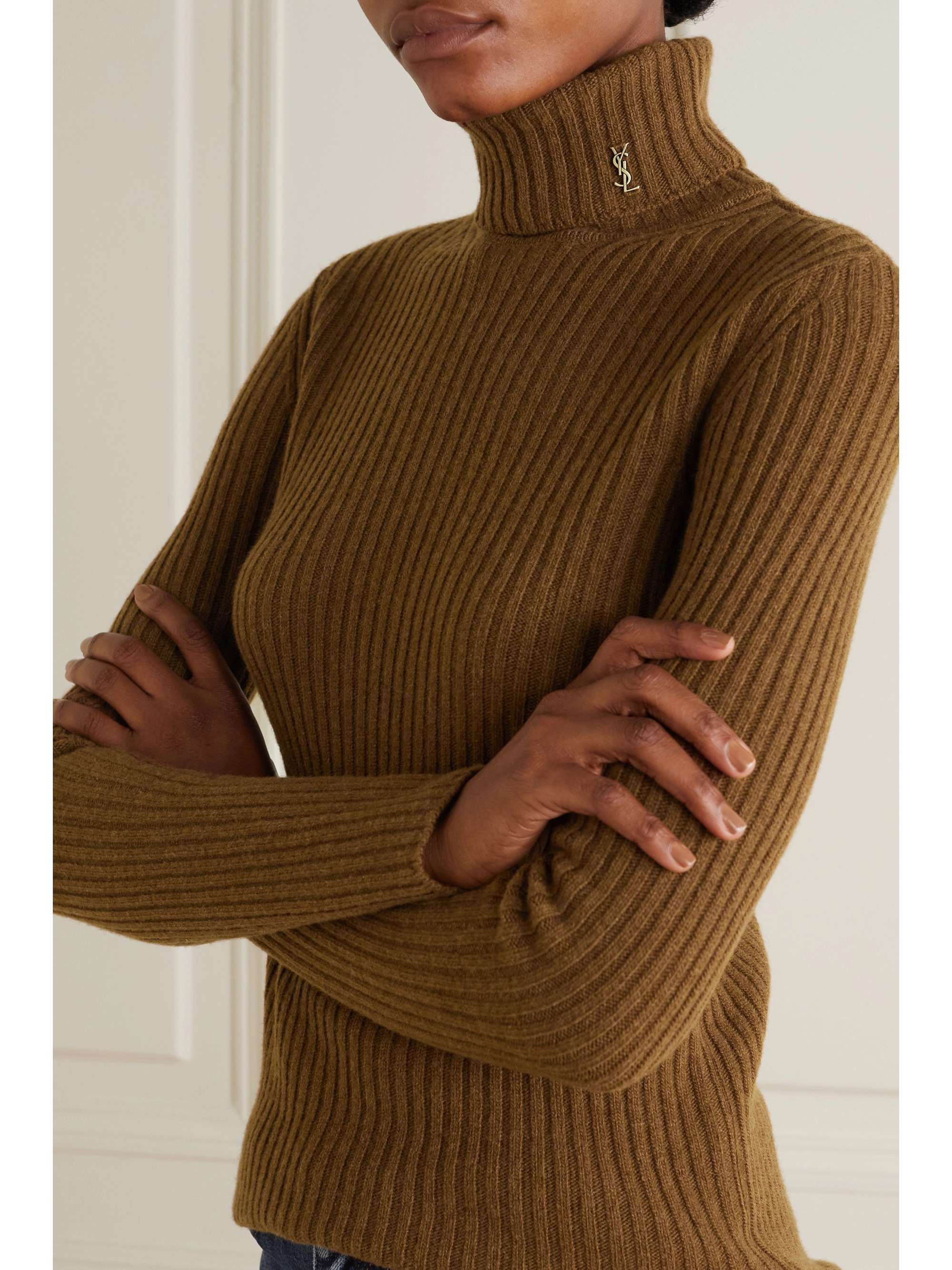 Brown Ribbed wool and cashmere-blend 