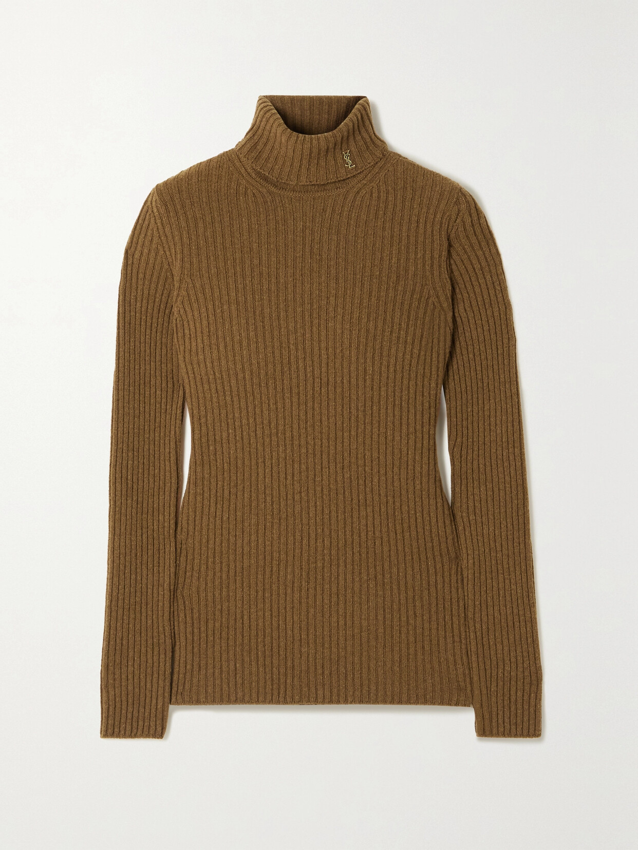 SAINT LAURENT Ribbed Wool And Cashmere-blend Turtleneck Sweater - Brown