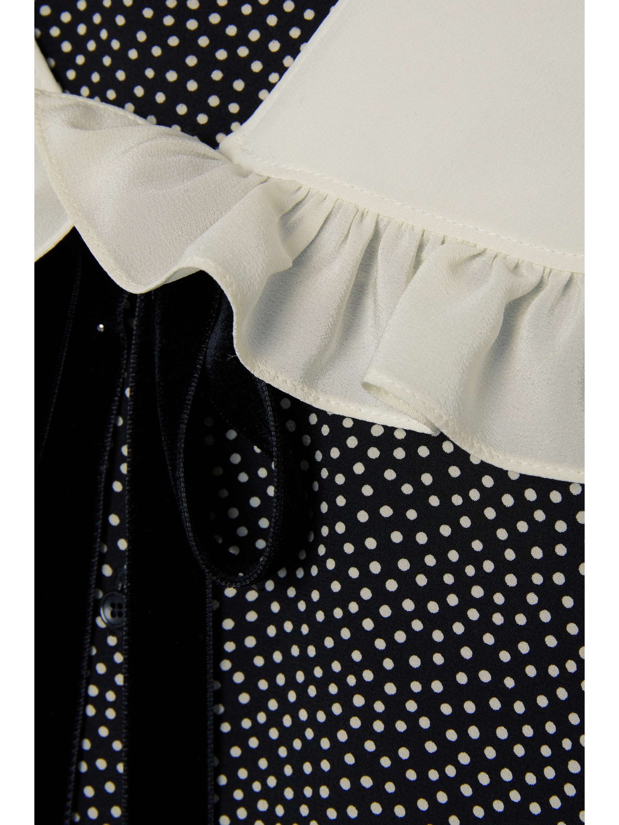 Ruffled polka-dot silk crepe de chine blouse